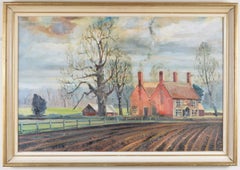 Vintage Modern British oil painting "Farmhouse by Lane", Ralph Gillies