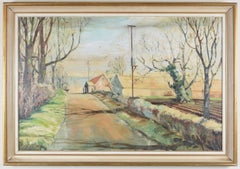 Vintage Modern British oil painting "Farmhouse in English Landscape", Ralph Gillies
