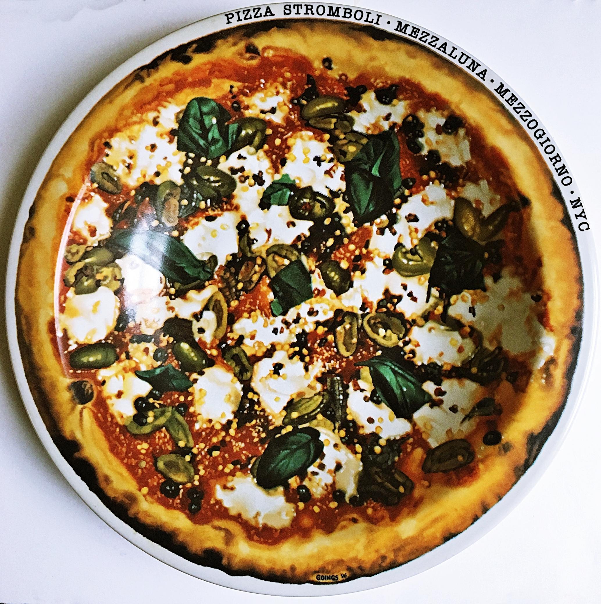 Art about Food Pizza Stromboli Mezzalluna - Mezzogiorno - New York, NY (Plate)  - Mixed Media Art by Ralph Goings