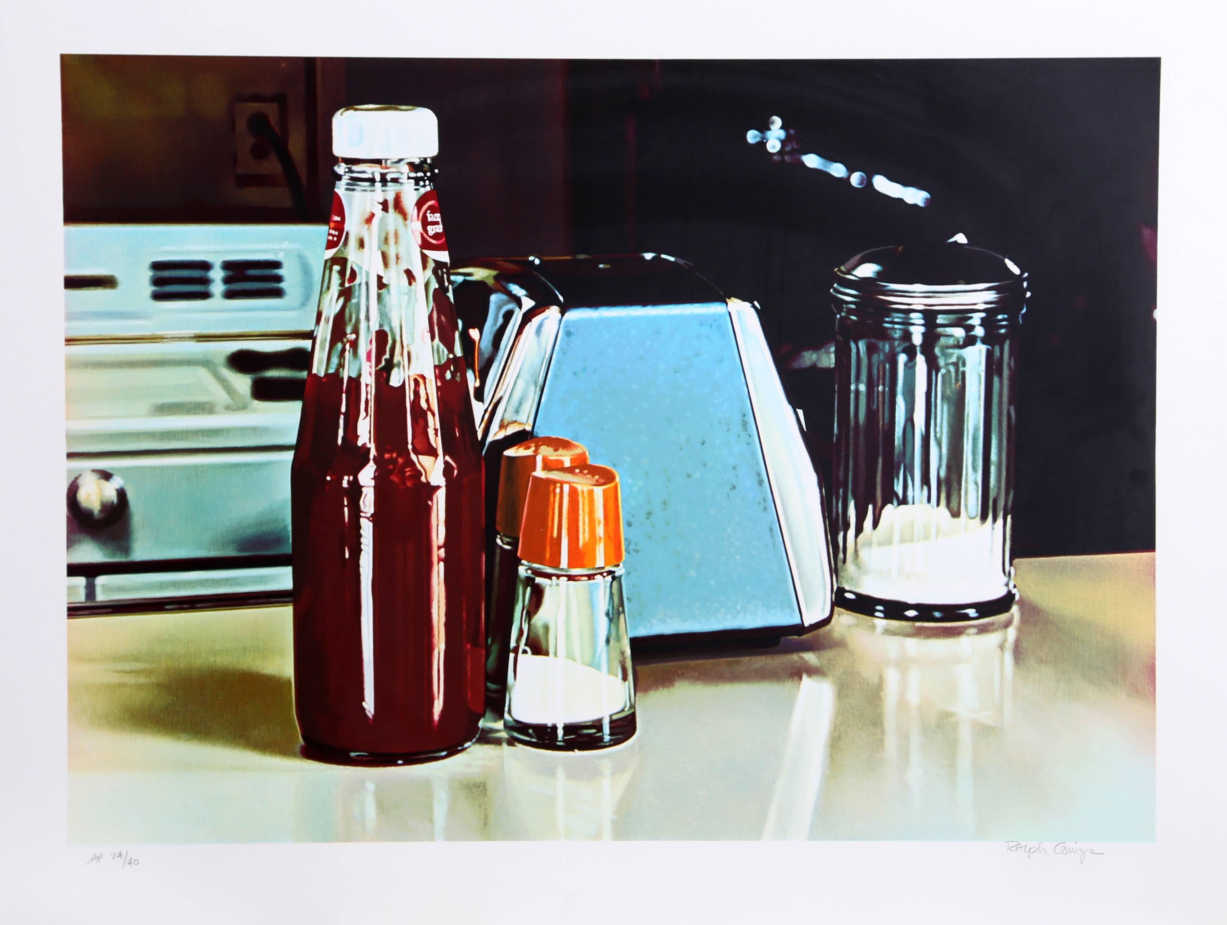 Blue Napkin Holder, Photorealist Lithograph by Ralph Goings