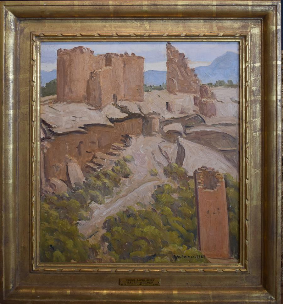 Monument national de Hovenweep en ruines de tour carrée, Utah - Impressionnisme Painting par Ralph Holmes