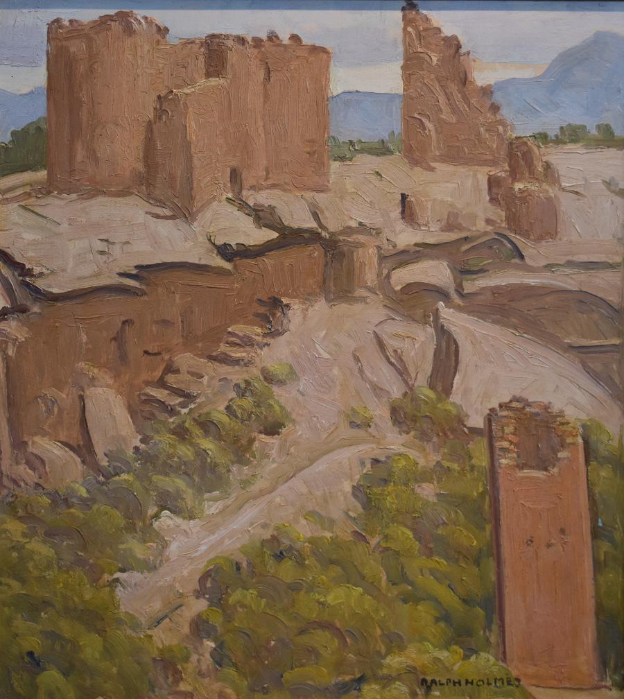 Ralph Holmes Landscape Painting - "Square Tower Ruins" Hovenweep National Monument, Utah