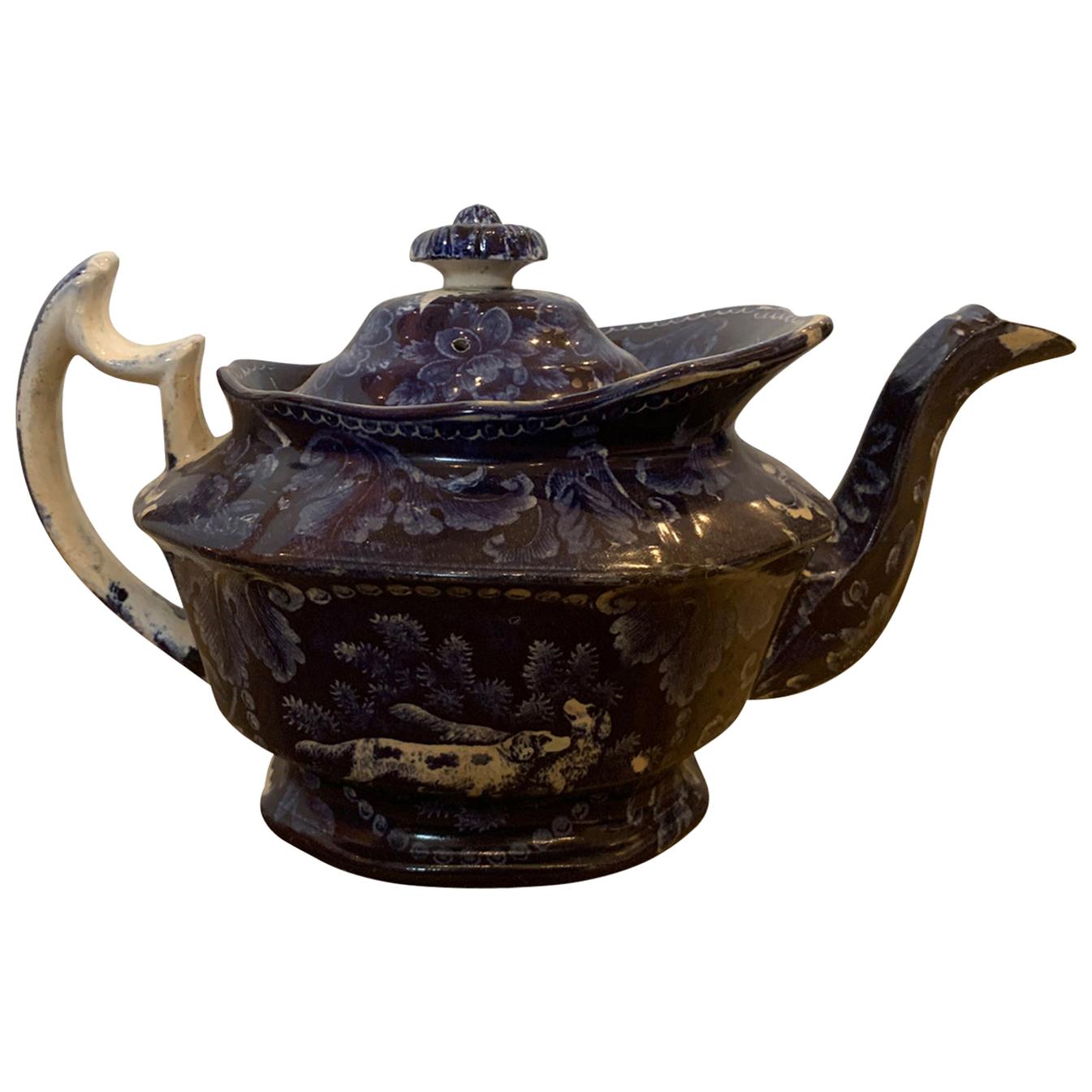 Ralph & James Clews Marked English Staffordshire Transferware Teapot, circa 1825 For Sale