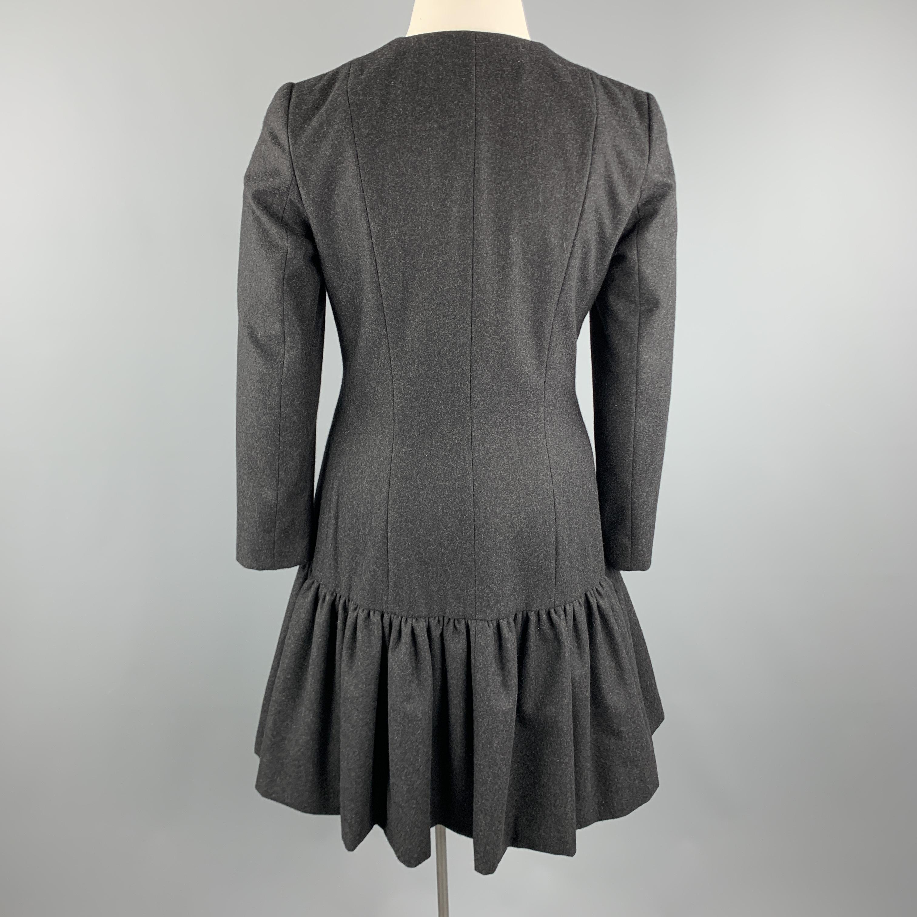 Women's RALPH LAUREN 10 Charcoal Merino Wool Blend Collarless Drop Waist Ruffle Coat