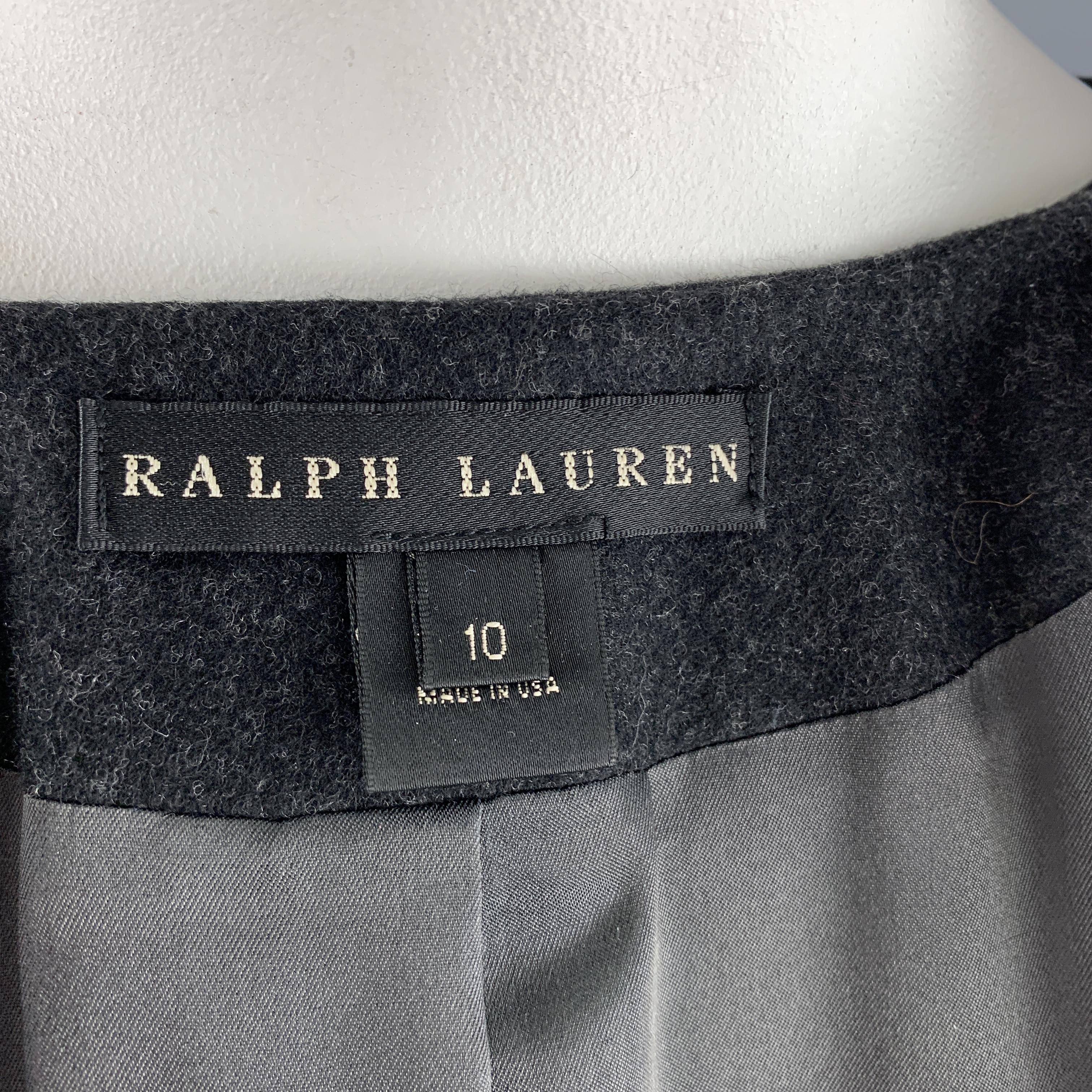 RALPH LAUREN 10 Charcoal Merino Wool Blend Collarless Drop Waist Ruffle Coat 1
