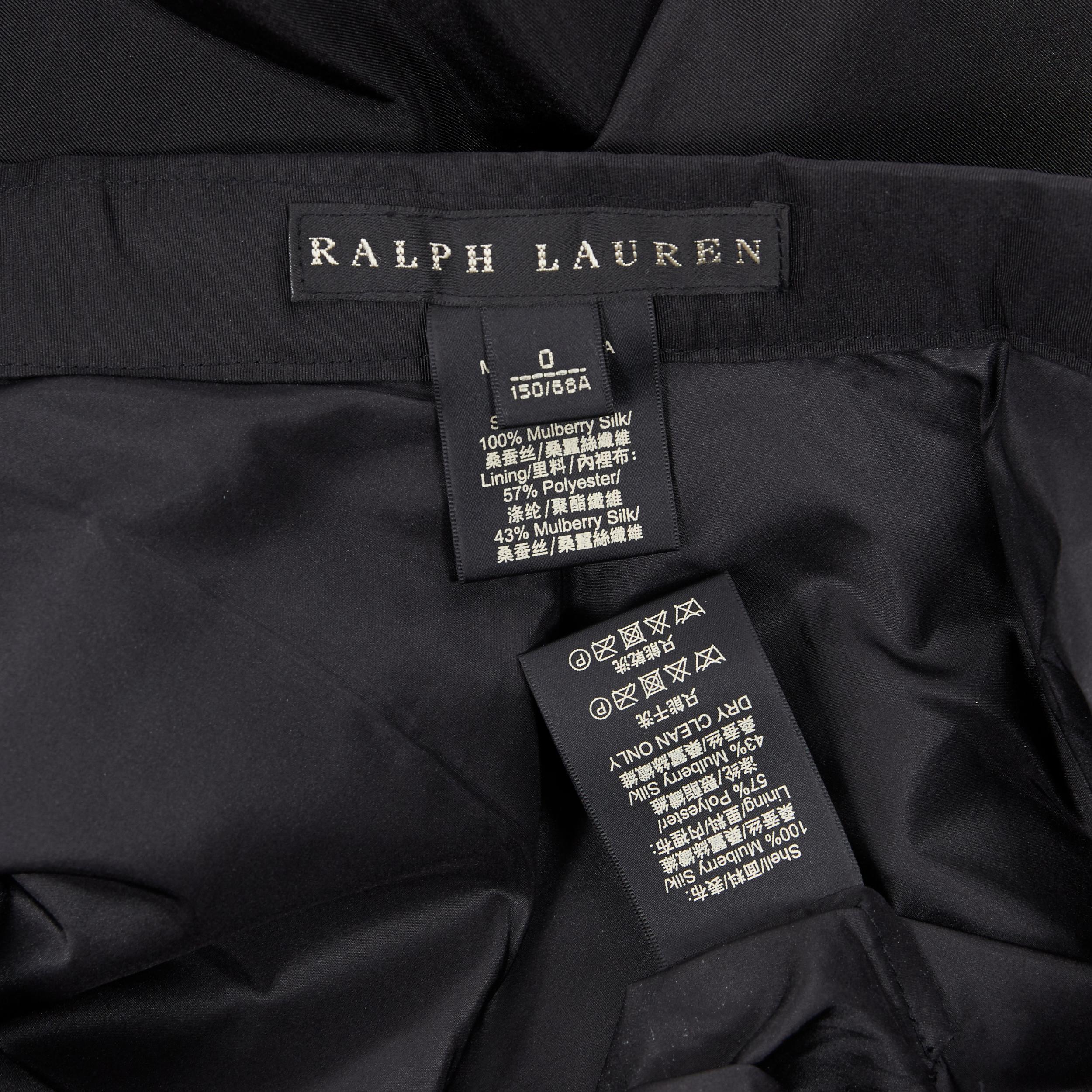 RALPH LAUREN 100% mulberry silk black pleated crin lined flared skirt US0 4