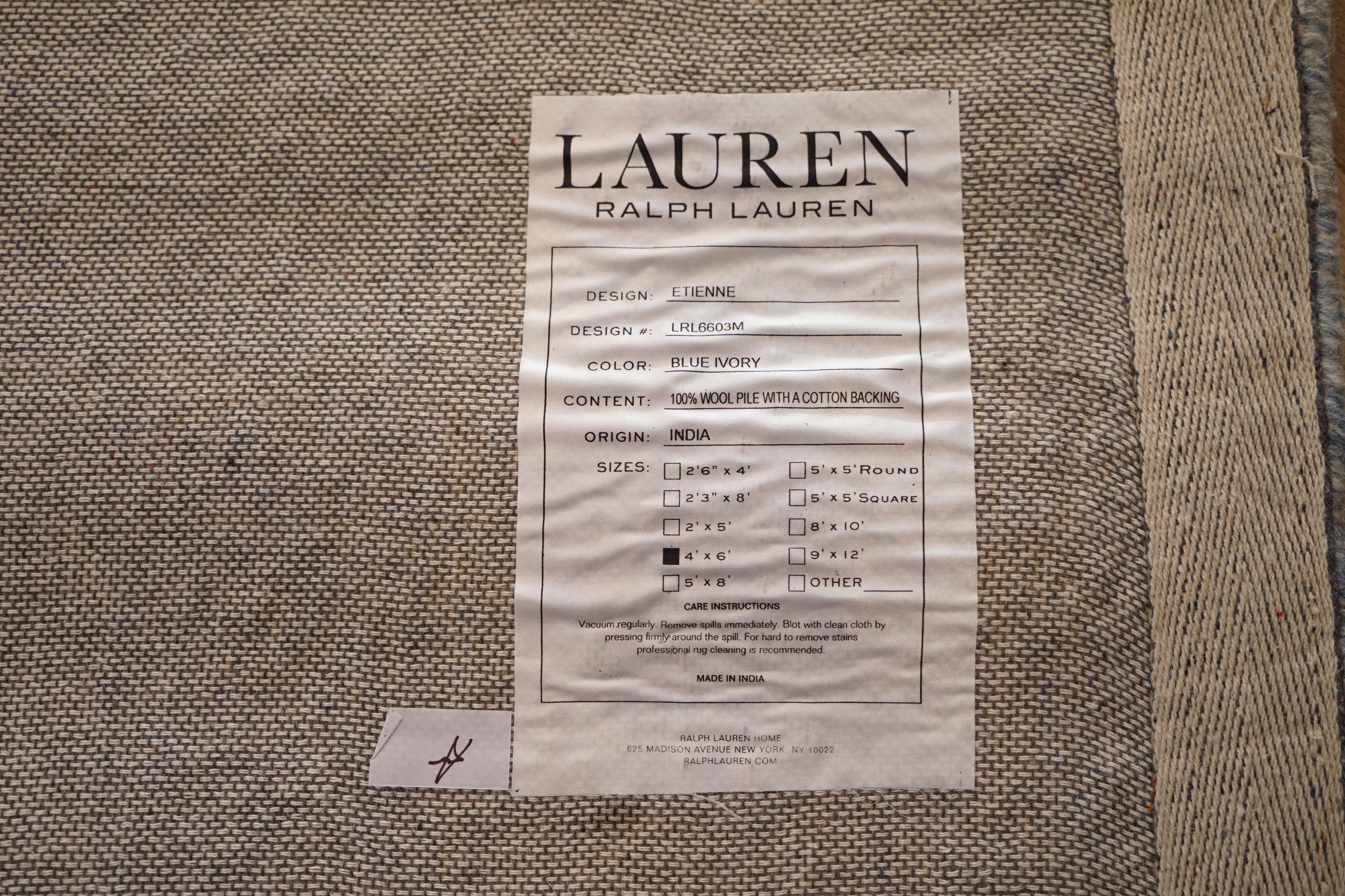 Ralph Lauren 100% Wool Pile Rug Chinese Blue Ivory Finish 4