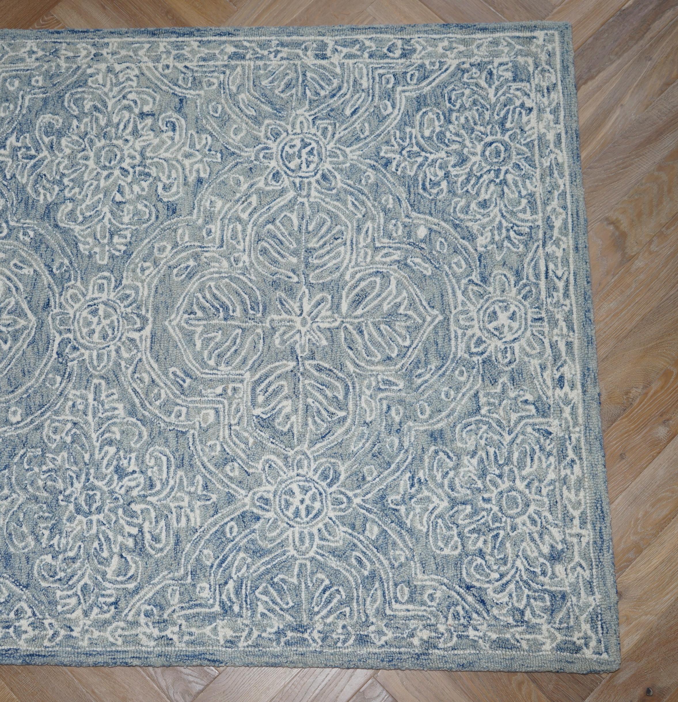 Indian Ralph Lauren 100% Wool Pile Rug Chinese Blue Ivory Finish