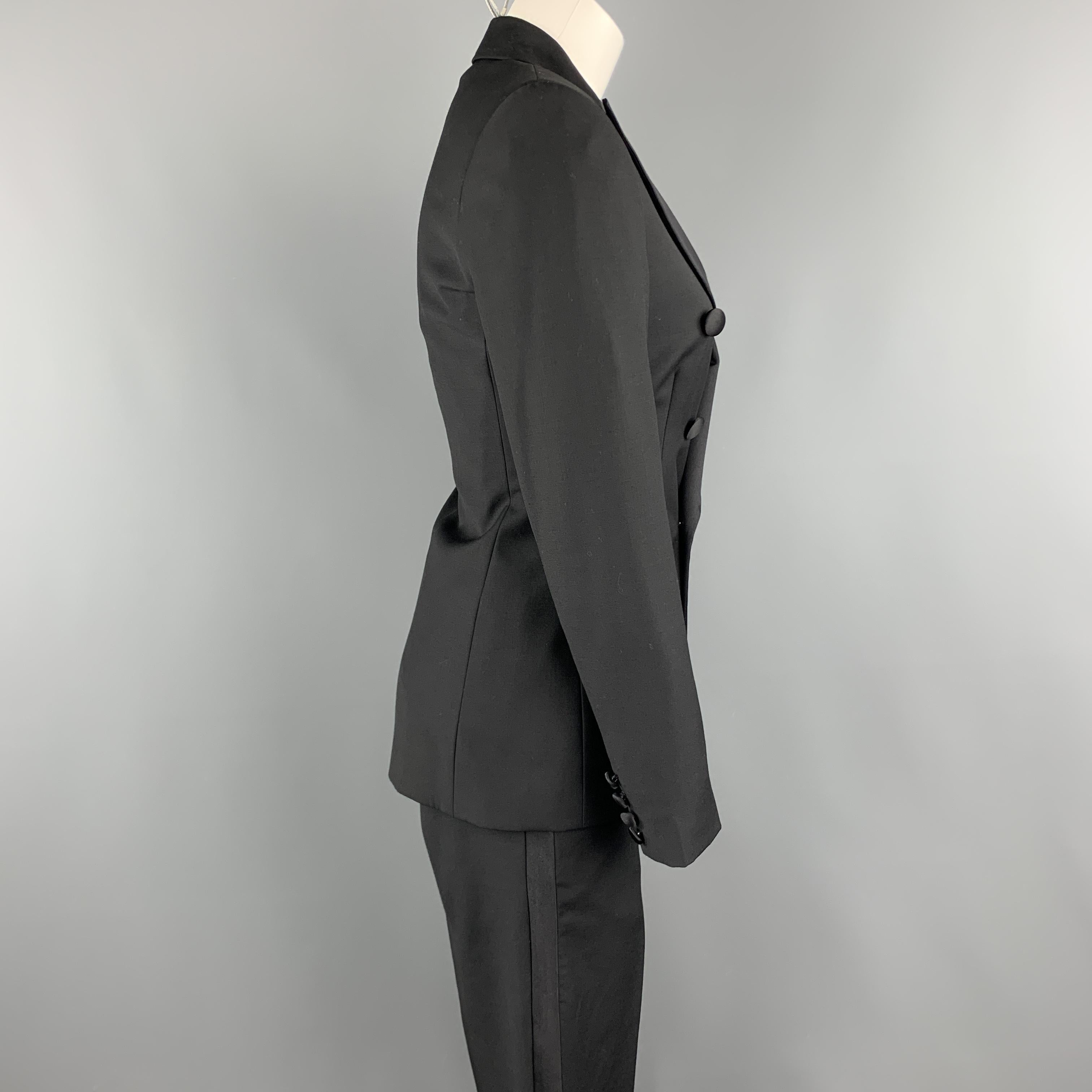 RALPH LAUREN 2 Black Wool Satin Peak Lapel Double Breasted Pants Suit Tuxedo 1