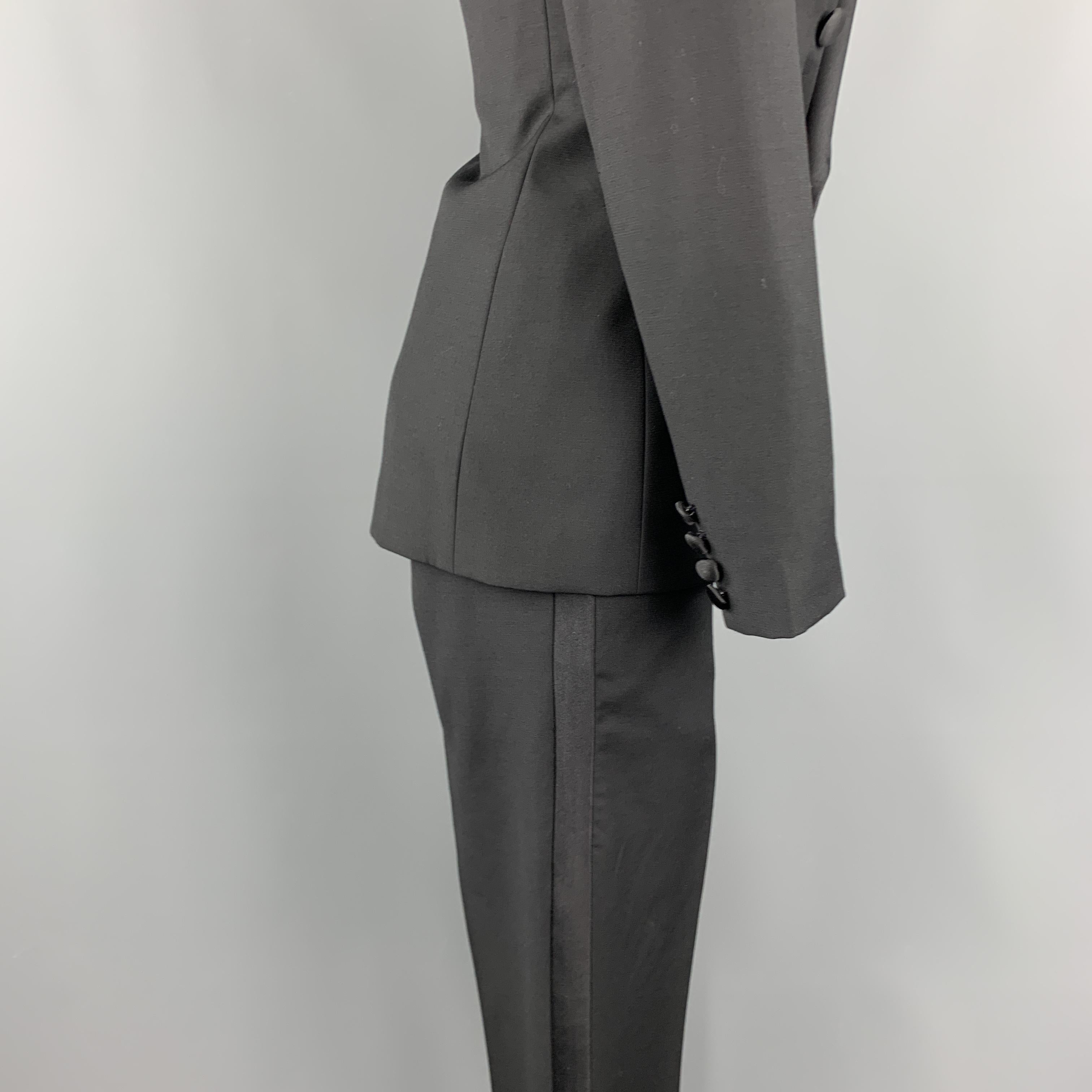 RALPH LAUREN 2 Black Wool Satin Peak Lapel Double Breasted Pants Suit Tuxedo 2