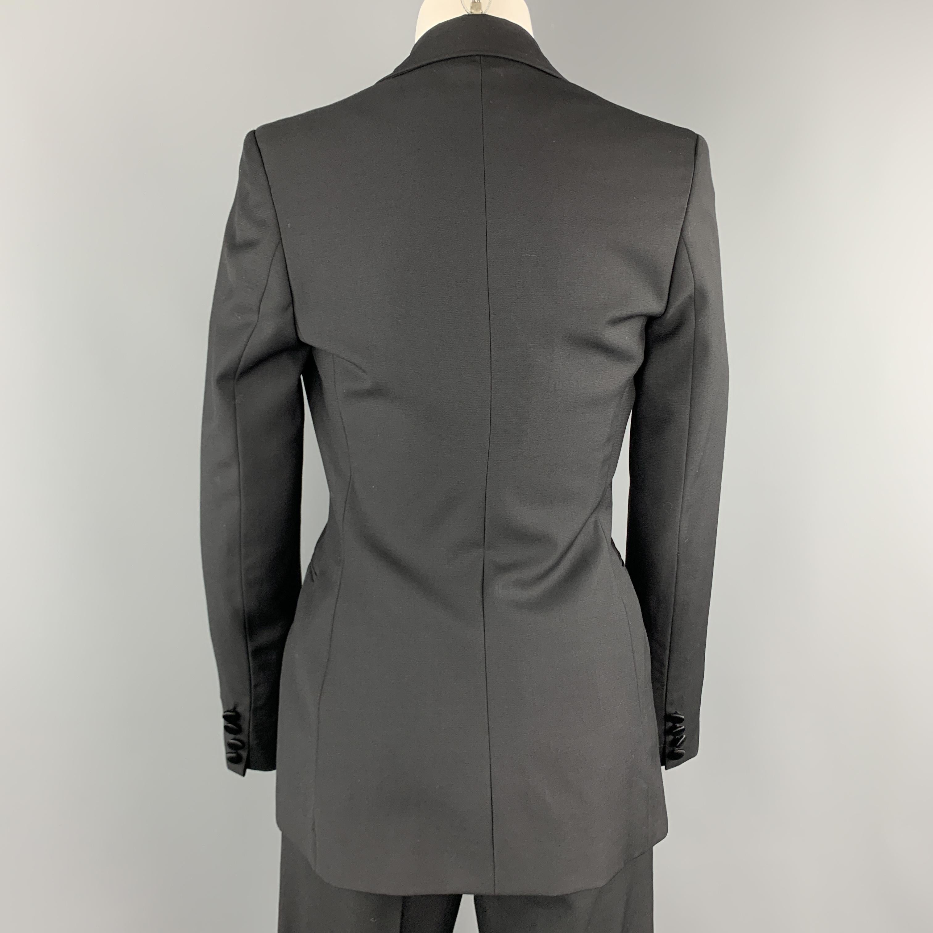 RALPH LAUREN 2 Black Wool Satin Peak Lapel Double Breasted Pants Suit Tuxedo 3
