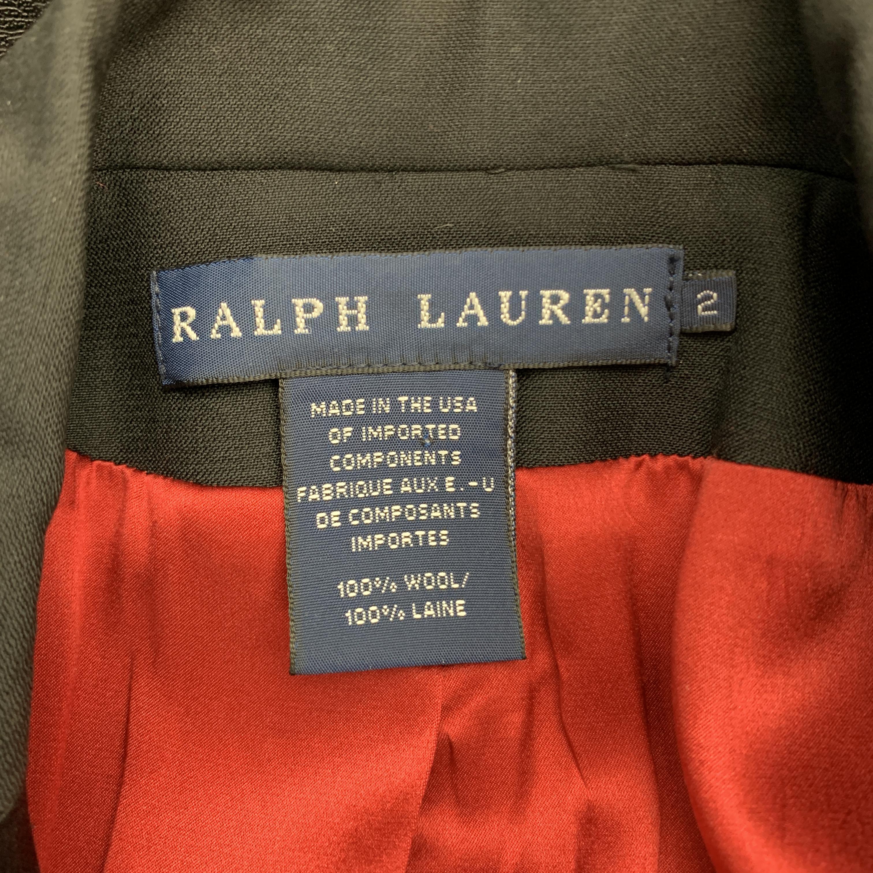 RALPH LAUREN 2 Black Wool Satin Peak Lapel Double Breasted Pants Suit Tuxedo 5