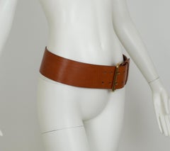 Ralph Lauren 3” Wide Tobacco Leather Hip Belt with Brass Hardware – S, 21st C