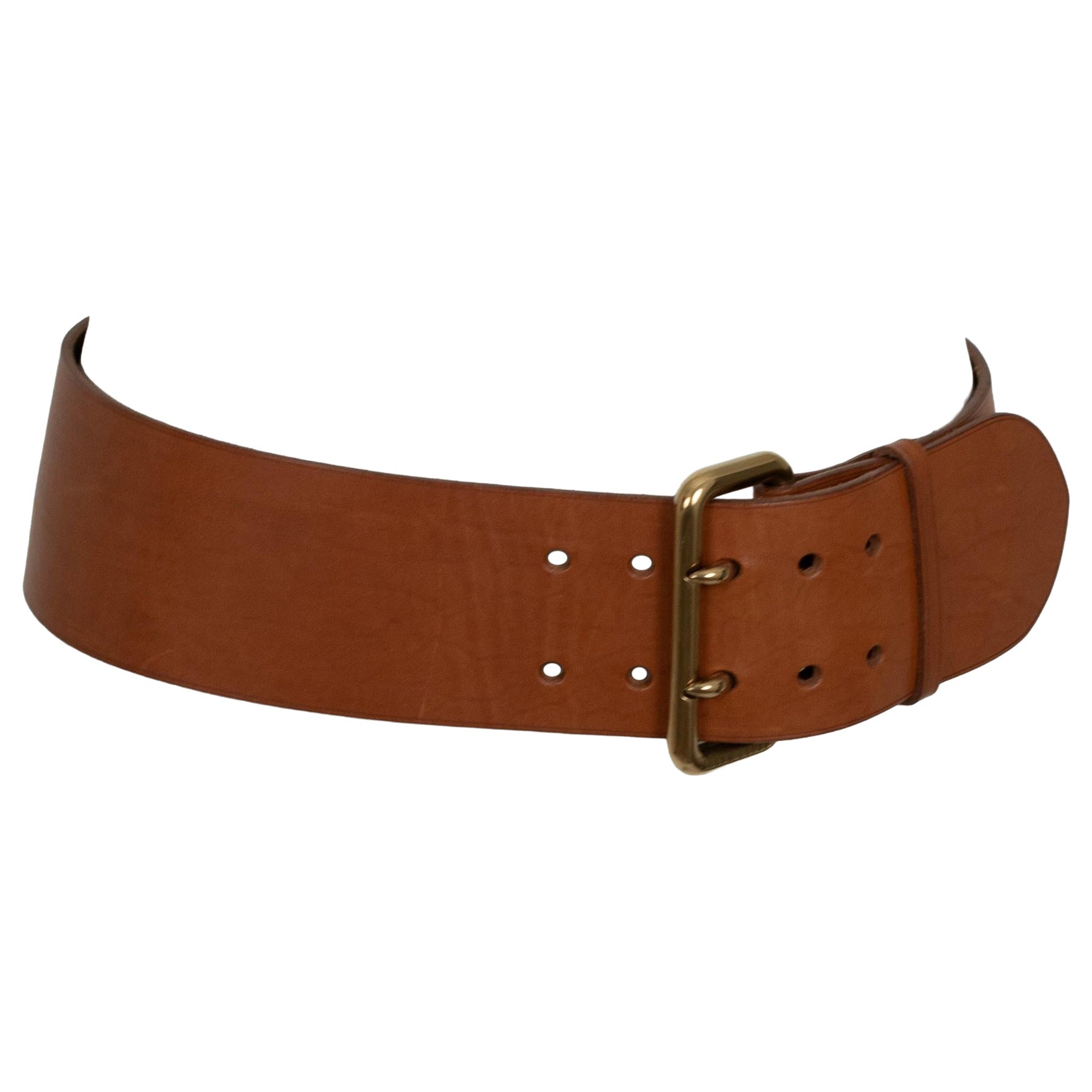 Ralph Lauren 3” Wide Tobacco Leather Hip Belt with Brass Hardware – S, 21st C en venta