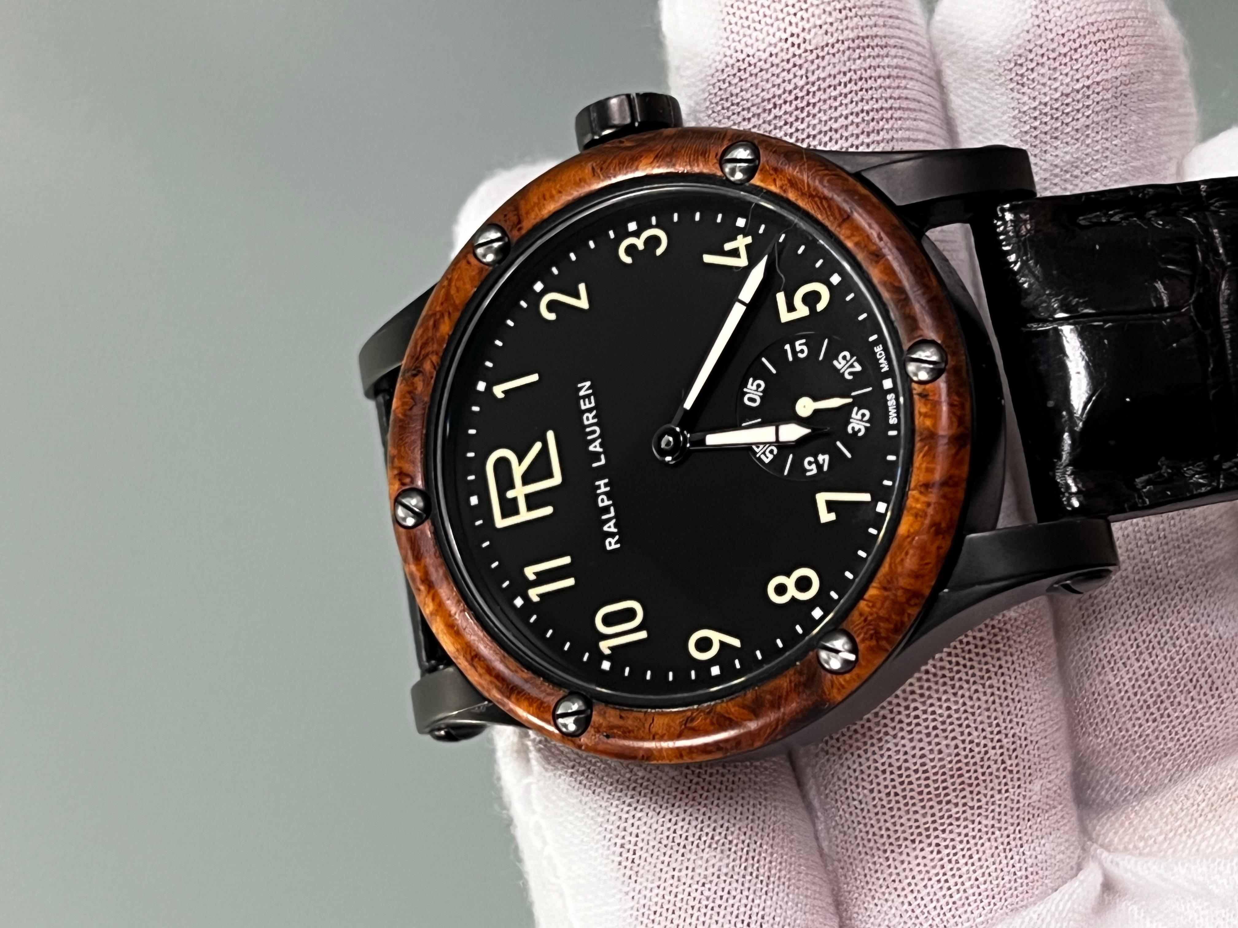 Ralph Lauren 359403 Automotive Collection 39mm Black Stainless Burl Wood 7
