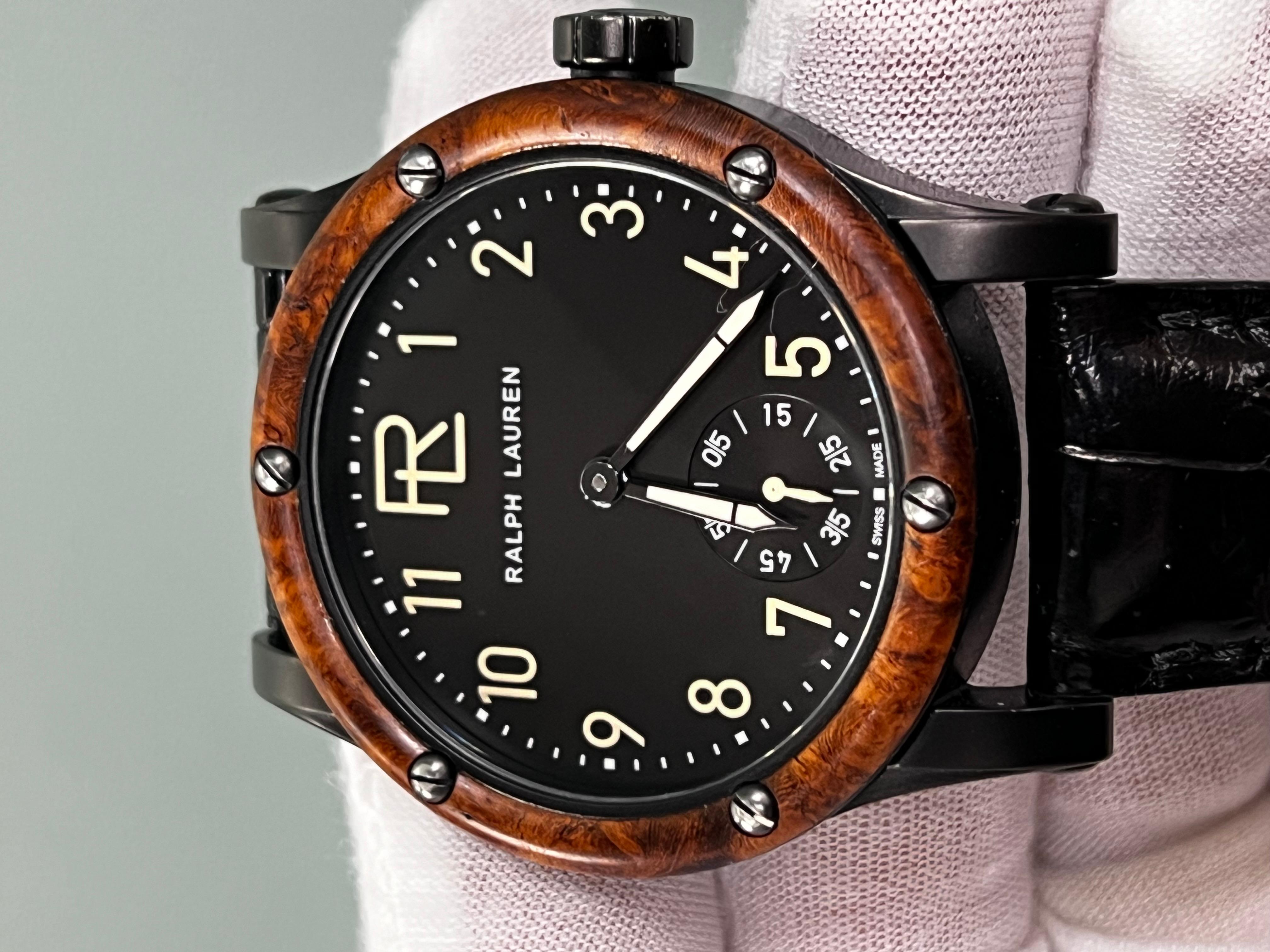 Ralph Lauren 359403 Automotive Collection 39mm Black Stainless Burl Wood 8