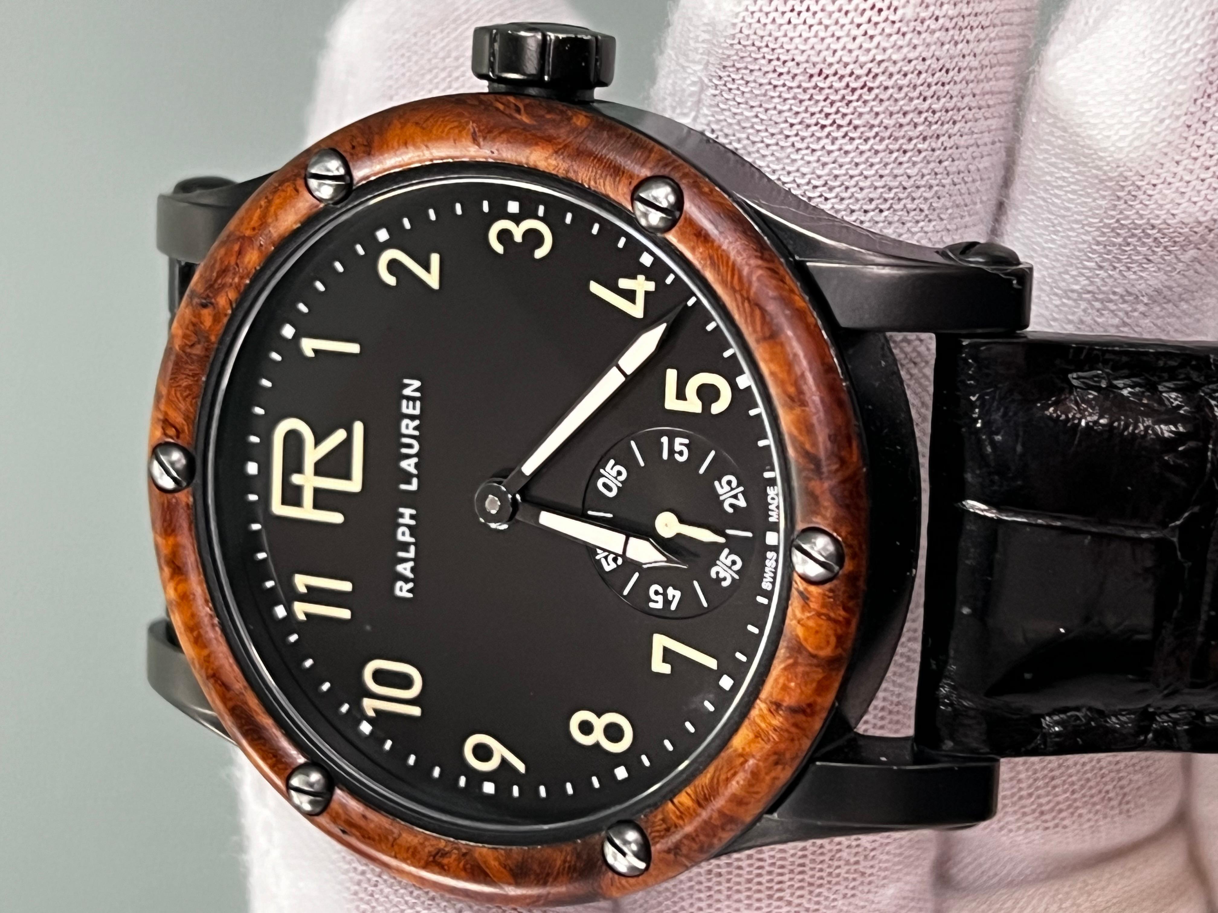 Ralph Lauren 359403 Automotive Collection 39mm Black Stainless Burl Wood 9