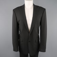RALPH LAUREN 40 Black Pinstripe Wool Peak Lapel Suit