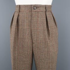 RALPH LAUREN Size 8 Brown Houndstooth High Rise Pleated Wool Dress Pants