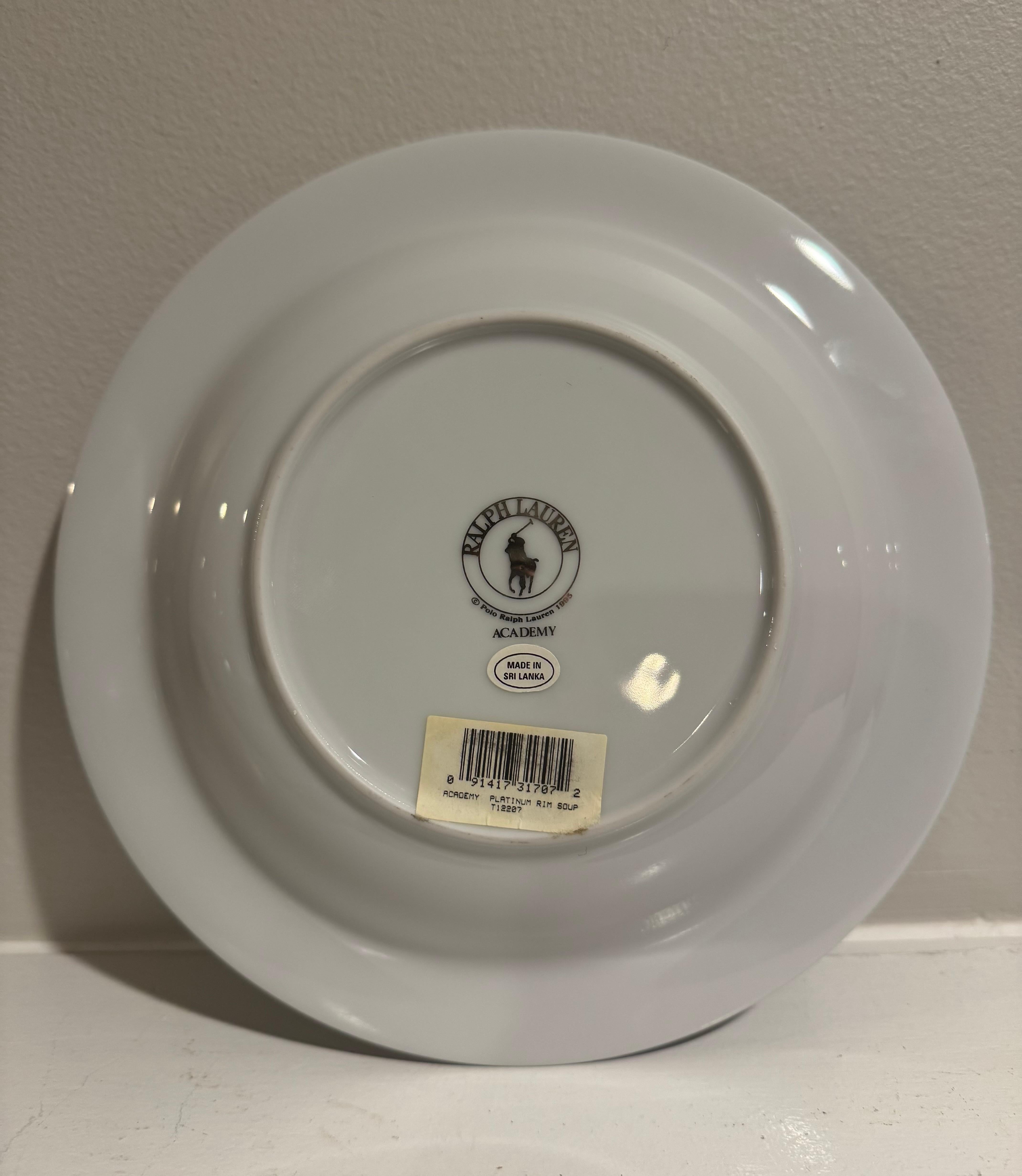 Art déco Bols à soupe à bord en platine Ralph Lauren Academy ~ Lot de 8 en vente