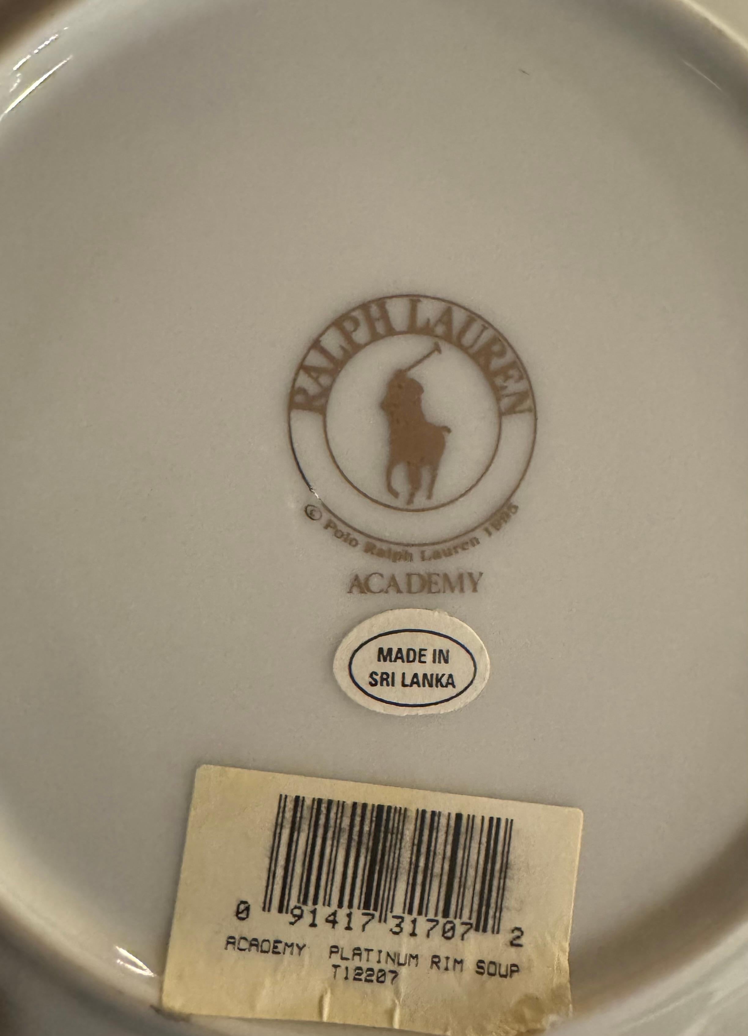 Sri-Lankais Bols à soupe à bord en platine Ralph Lauren Academy ~ Lot de 8 en vente
