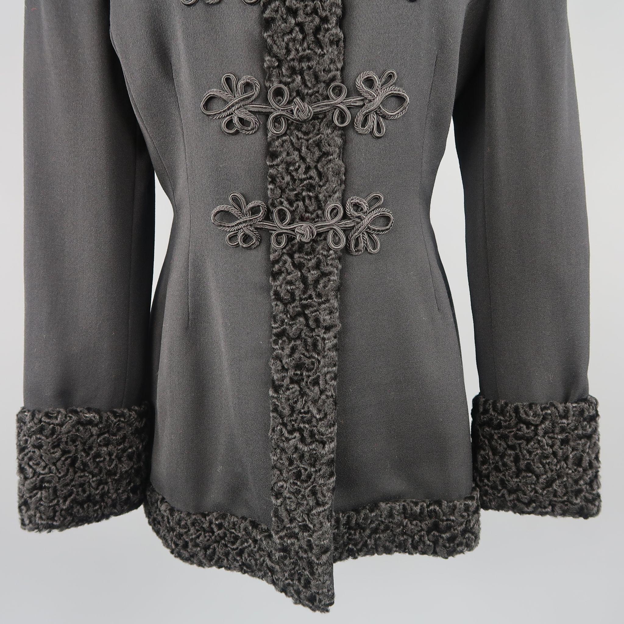 RALPH LAUREN 'ALEXANDER JACKET' 12 Black Wool High Collar Lamb Fur Trim Coat In New Condition In San Francisco, CA