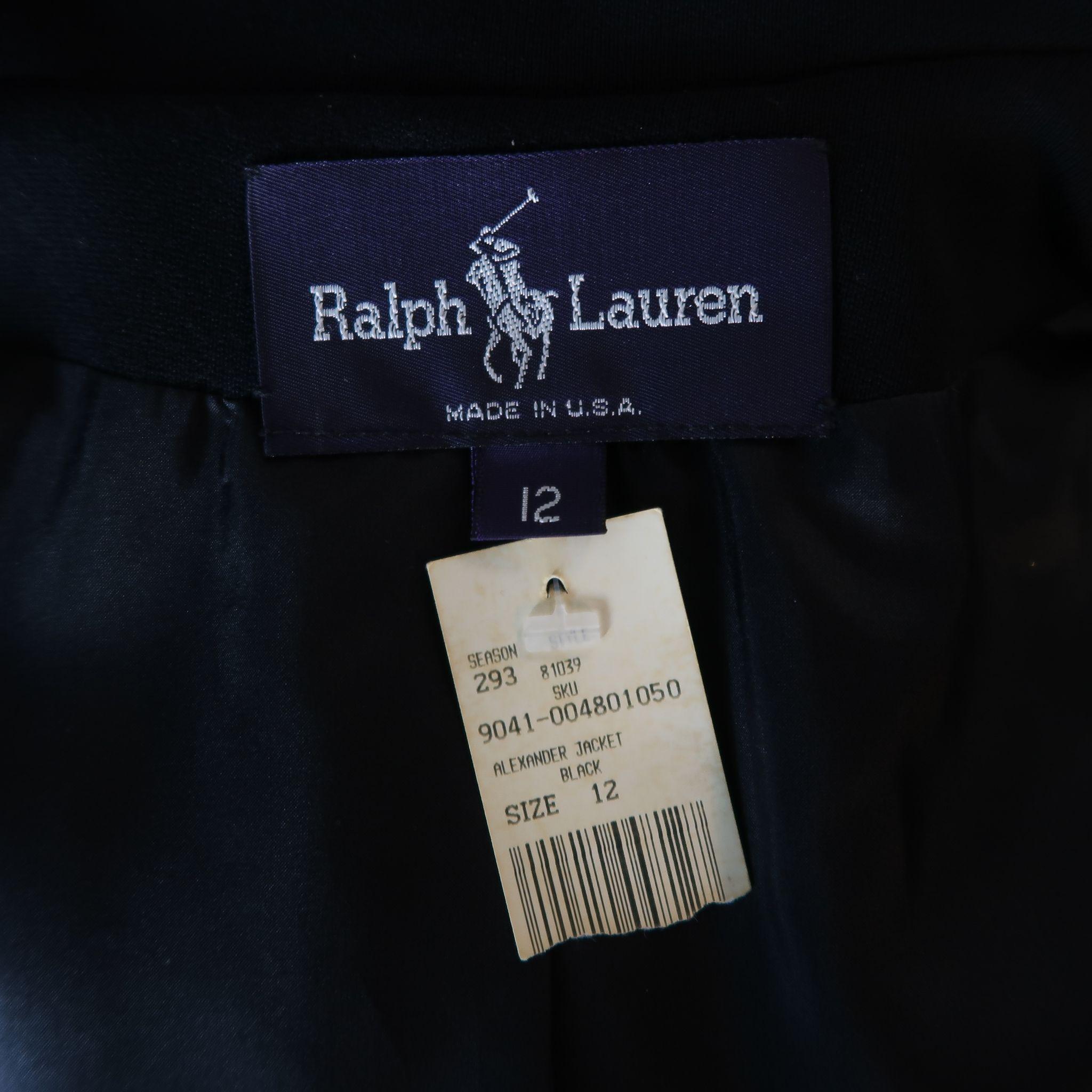 RALPH LAUREN 'ALEXANDER JACKET' 12 Black Wool High Collar Lamb Fur Trim Coat 2