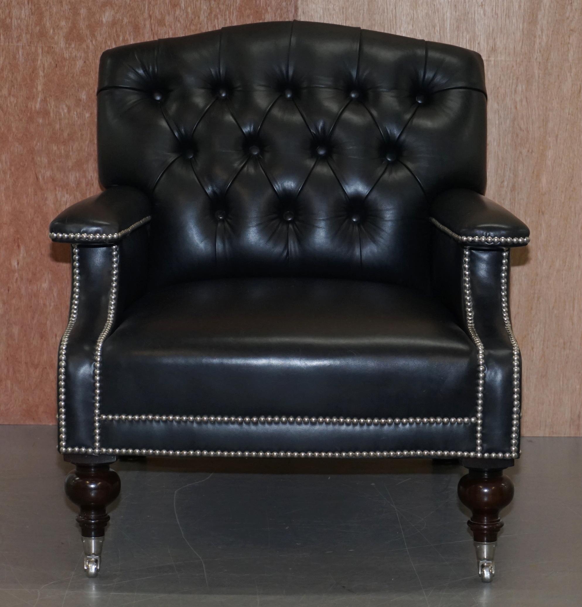 We are delighted to offer for sale this Ralph Lauren Alfred black leather Chesterfield buttoned armchair with chrome fittings RRP £7640

This chair is ex shop display, it may have the odd little mark from display and transport, there are some very