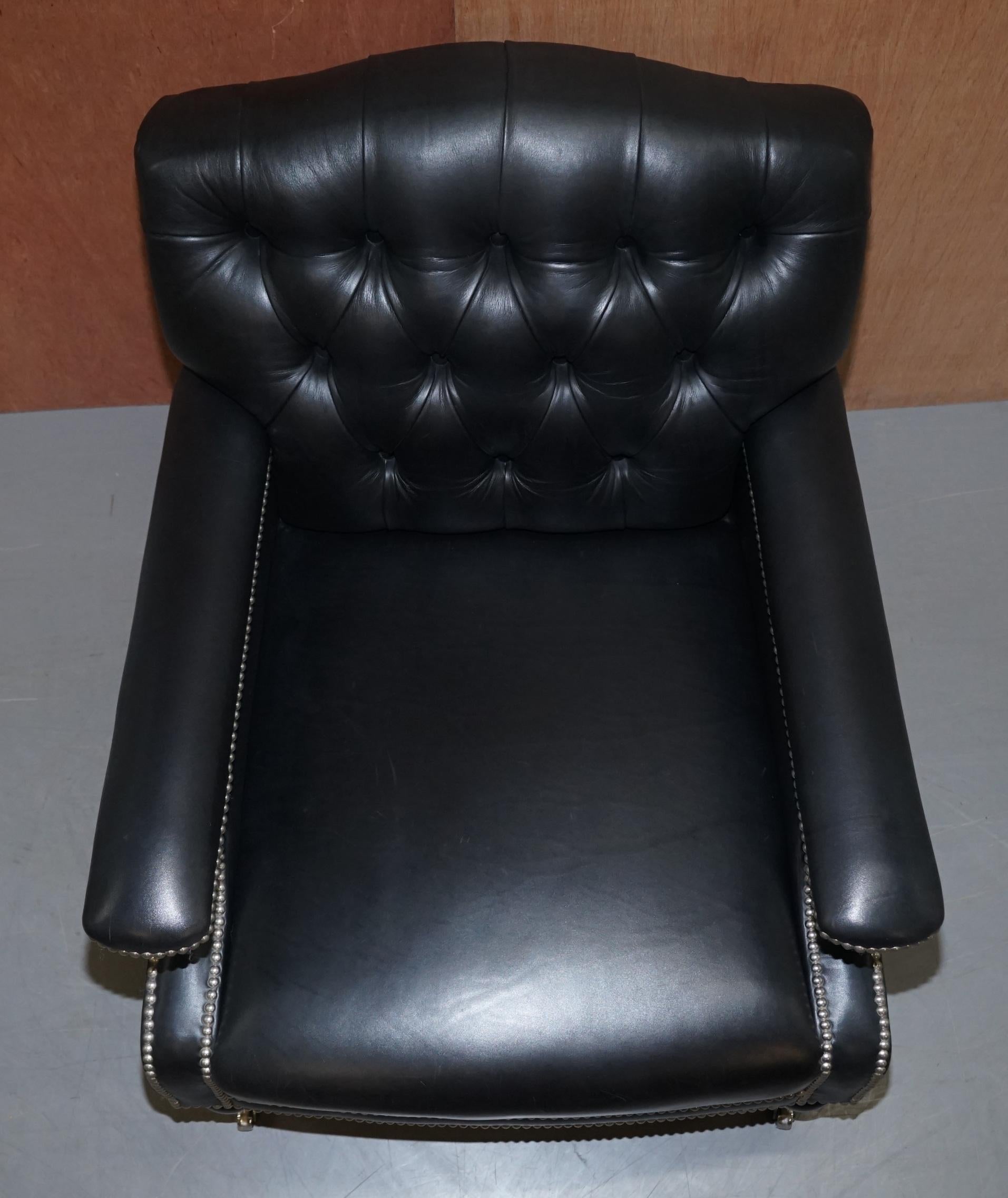 Art Deco Ralph Lauren Alfred Black Leather Chesterfield Buttoned Club Armchair