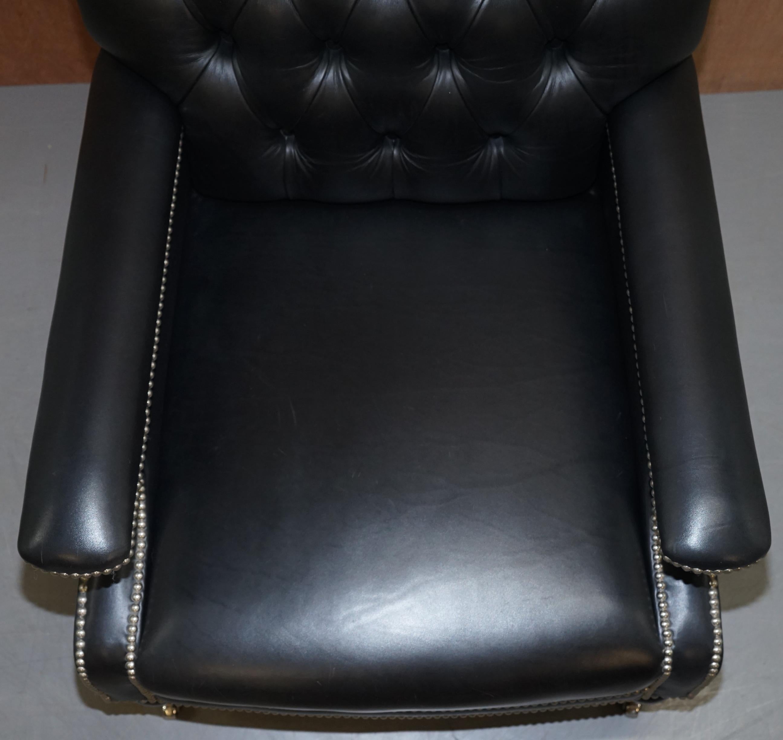 English Ralph Lauren Alfred Black Leather Chesterfield Buttoned Club Armchair