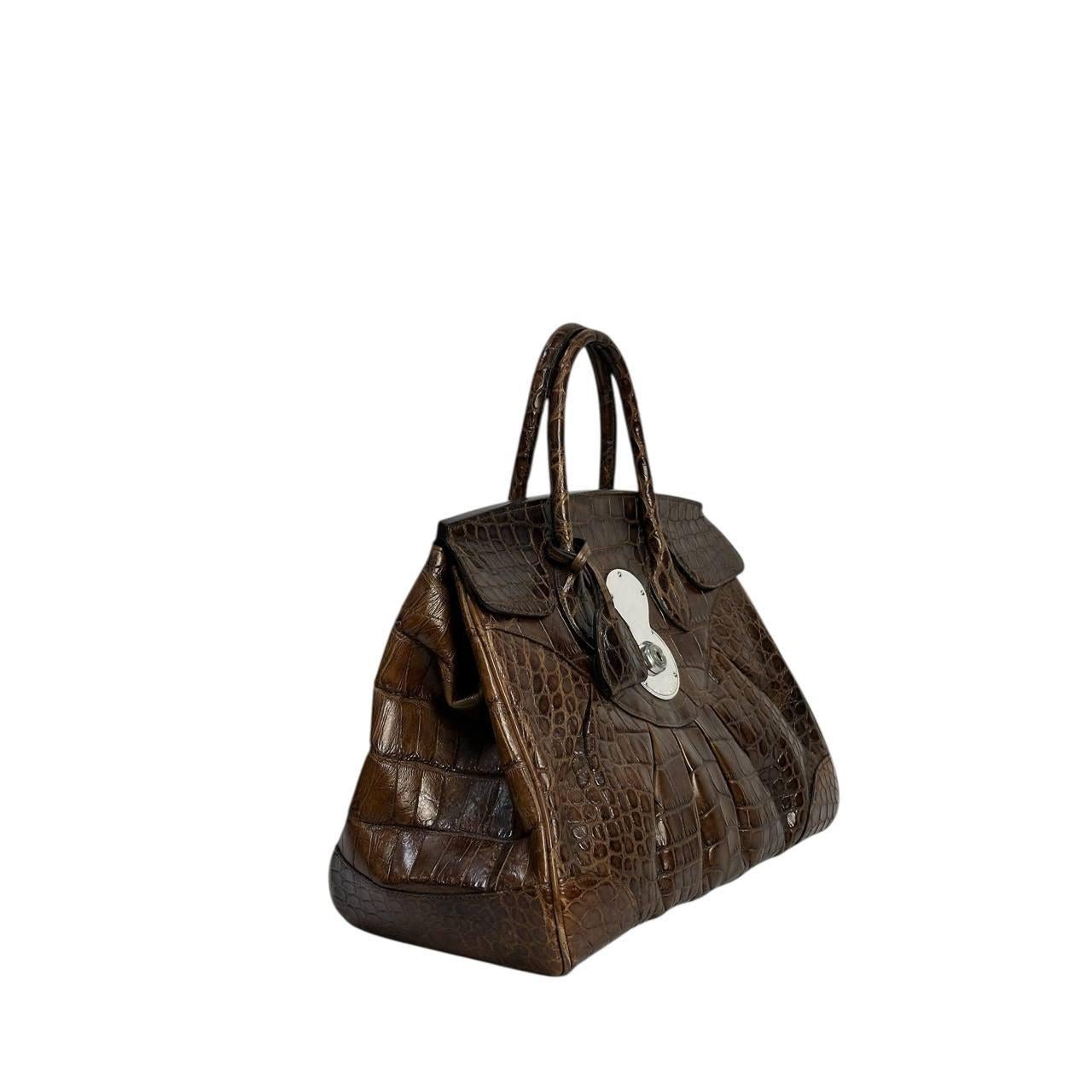 Noir Ralph Lauren Alligator Ricky 33 Top Handle Bag en vente