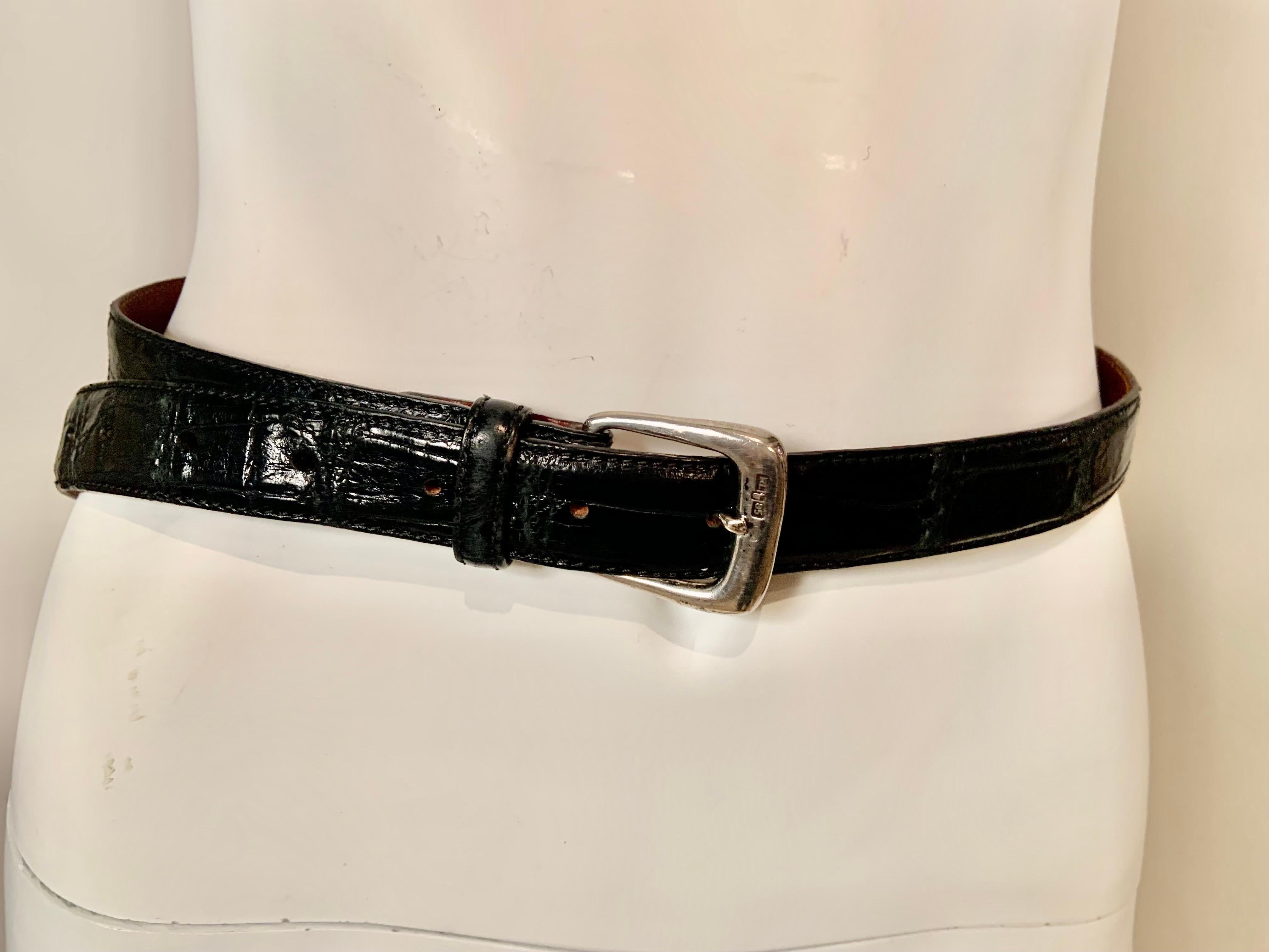 Cinturón Ralph Lauren de aligátor americano con hebilla y punta de plata de ley Negro en venta