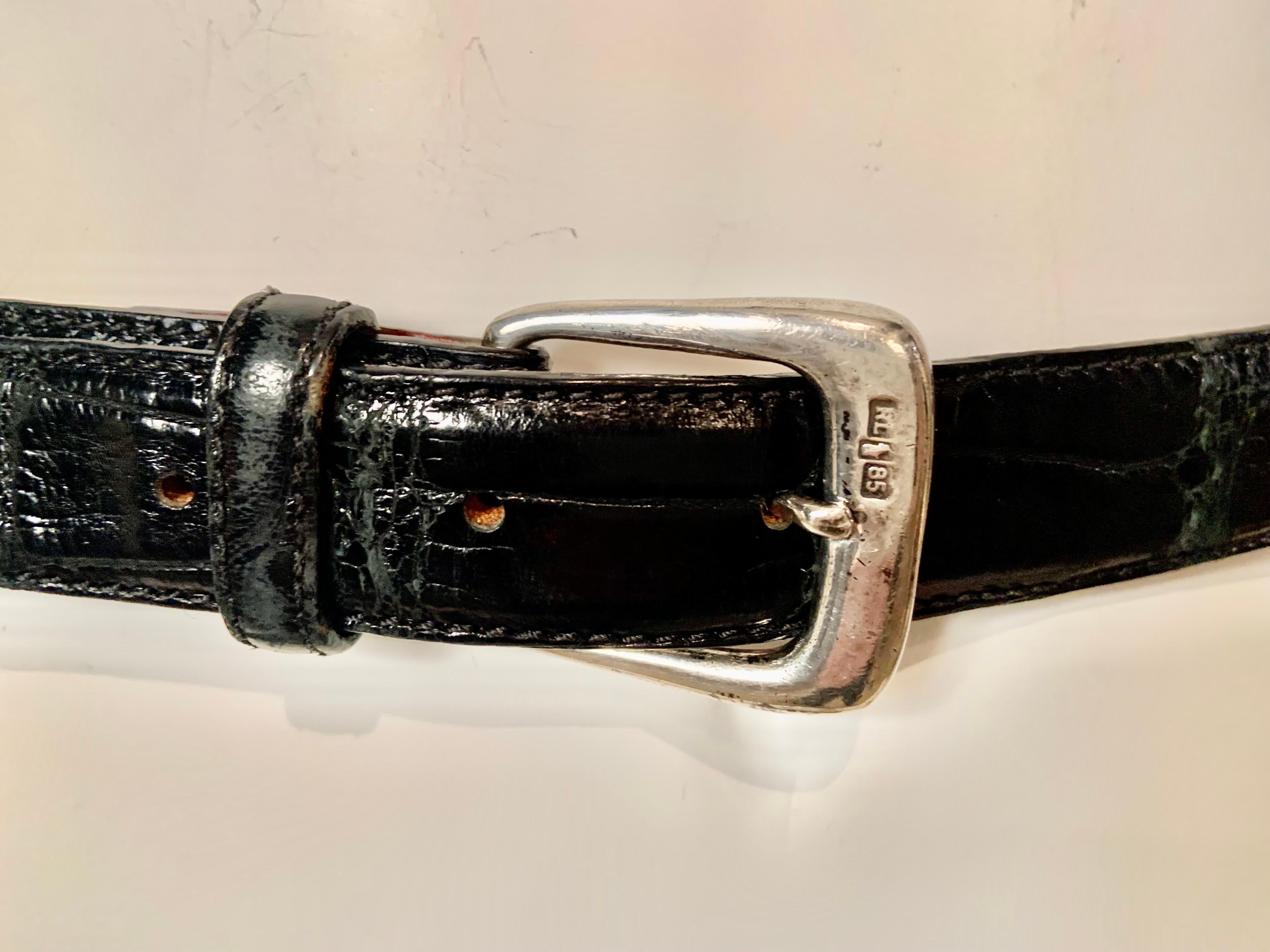 Cinturón Ralph Lauren de aligátor americano con hebilla y punta de plata de ley en Bueno estado para la venta en New Hope, PA