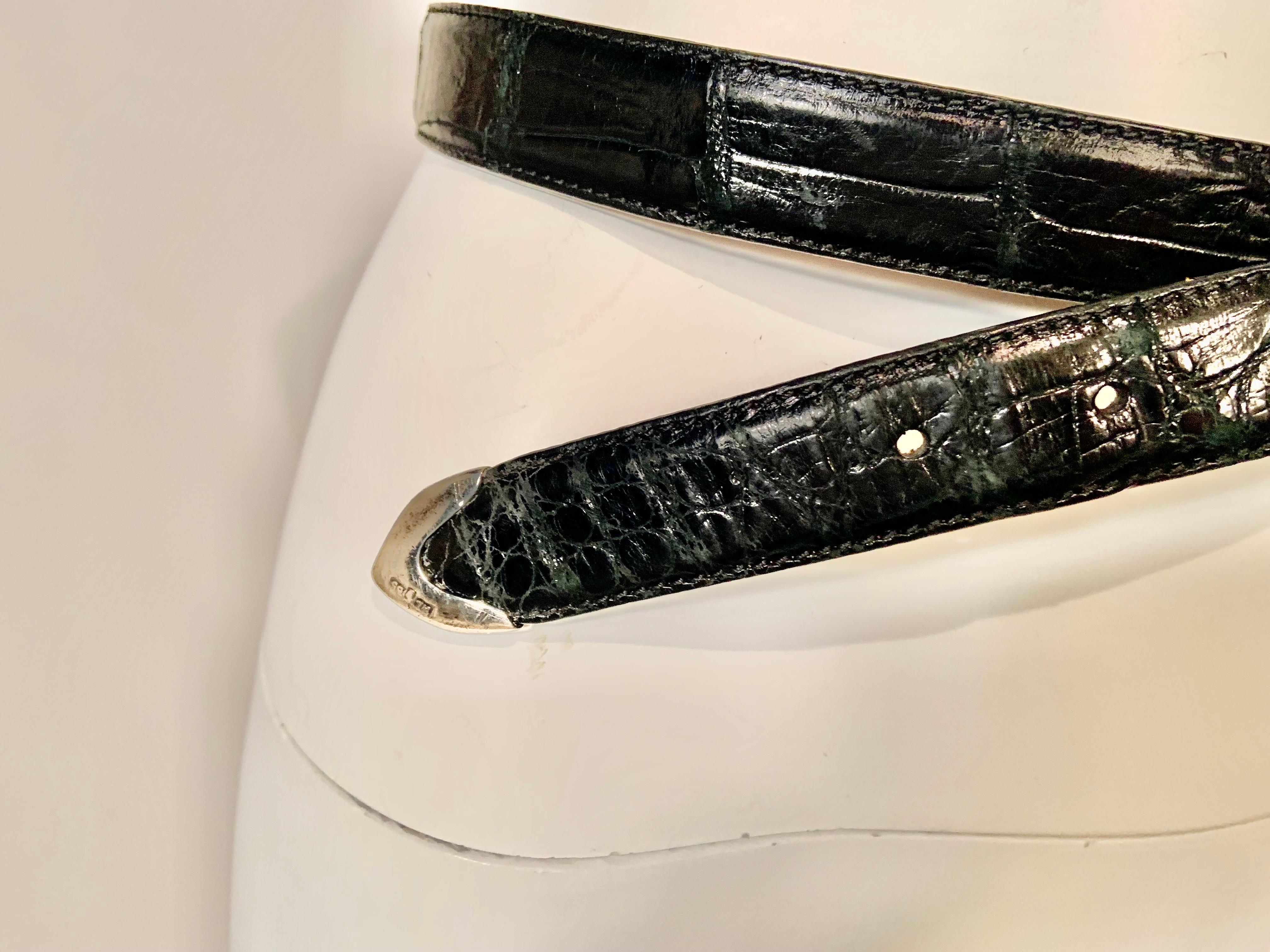 Femenino o masculino Cinturón Ralph Lauren de aligátor americano con hebilla y punta de plata de ley en venta