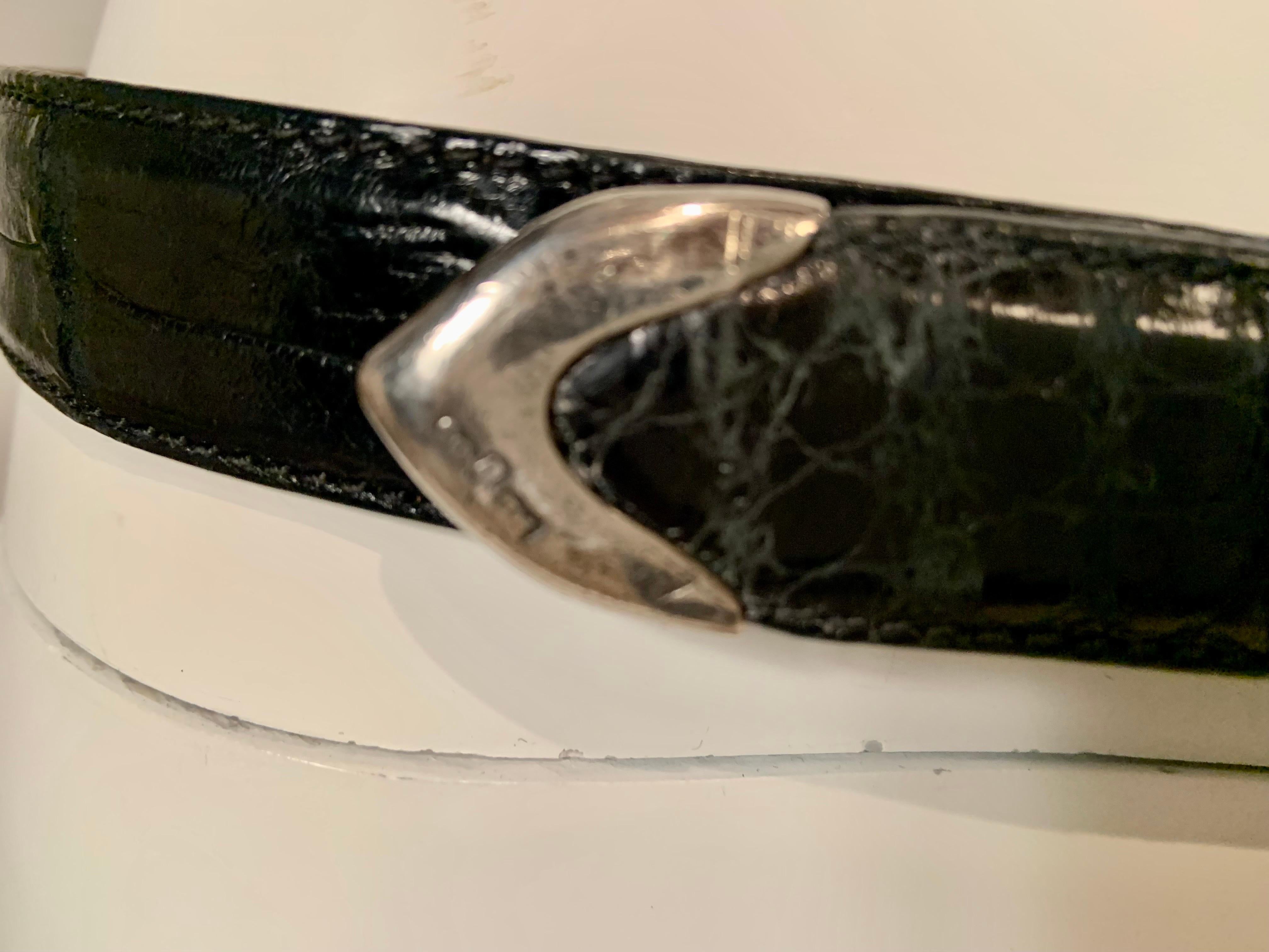 Cinturón Ralph Lauren de aligátor americano con hebilla y punta de plata de ley en venta 1