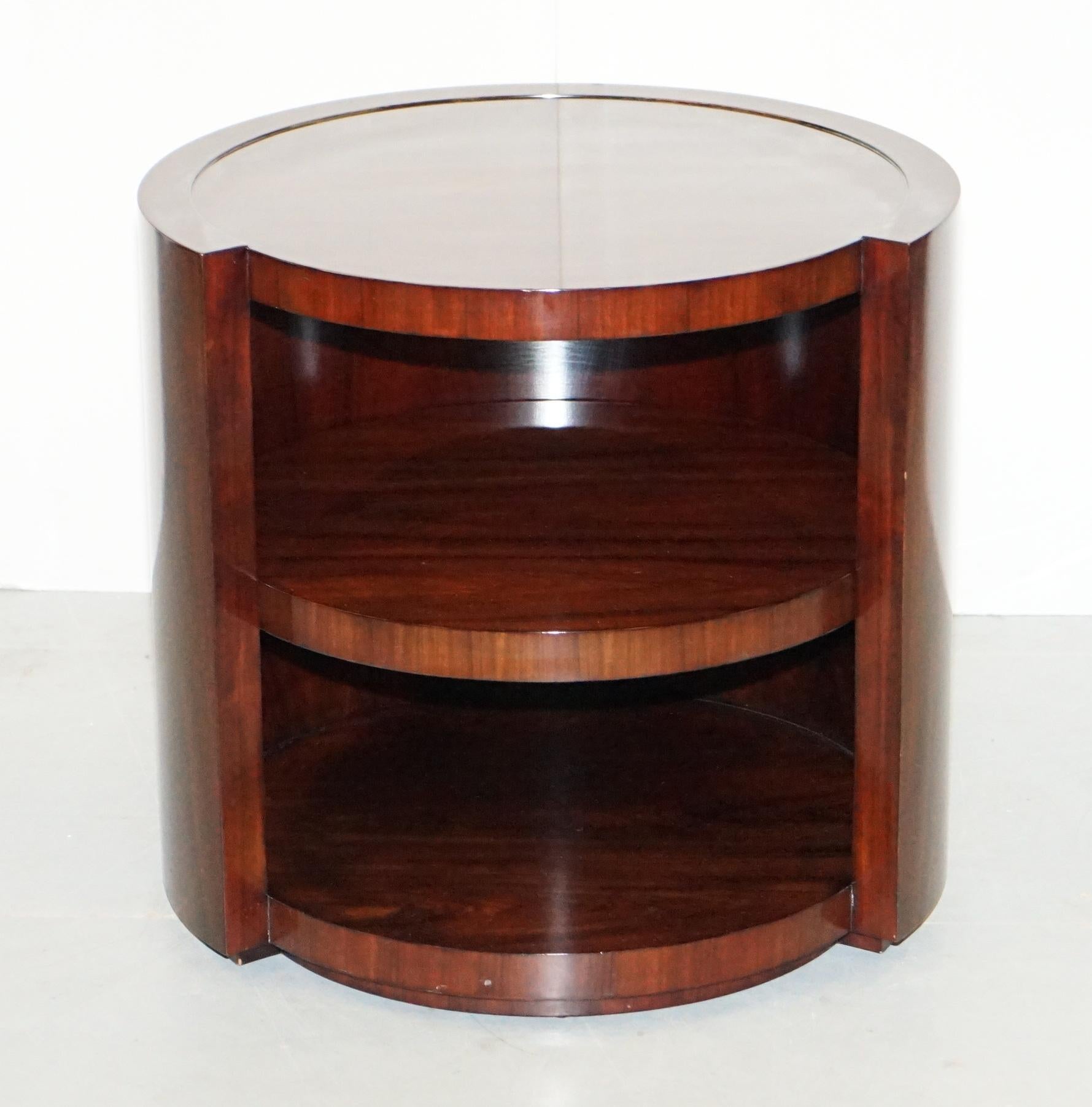 Mid-Century Modern Ralph Lauren American Hardwood Drum Side End Lamp Wine Table and Shelves