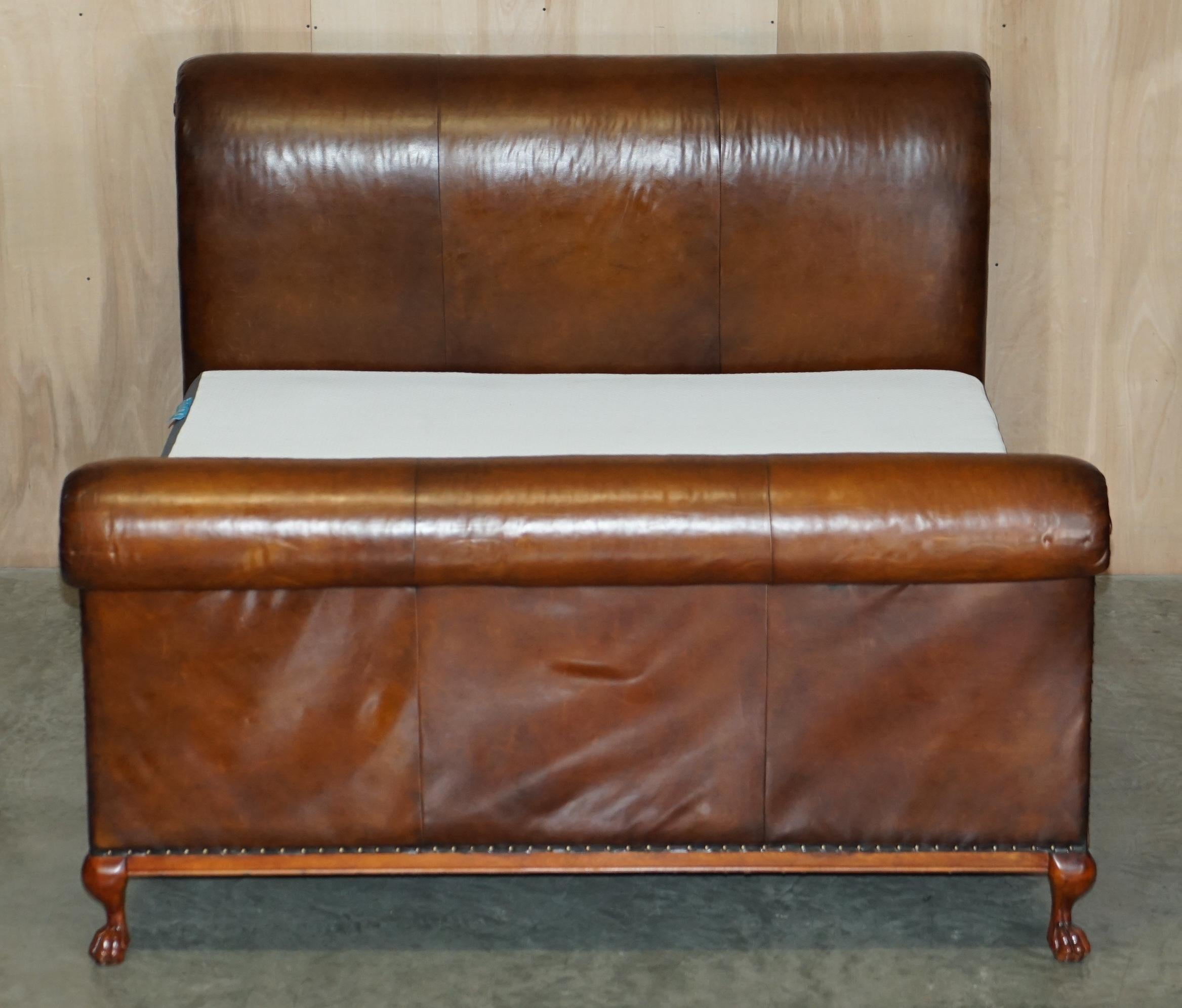 We are delighted to offer for sale this lovely handmade in England, RRP £18,000, Ralph Lauren And So To Bed Bonaparte, hand dyed brown leather Emperor sized bed frame.

A very good looking, extremely comfortable and well-made bed, this was