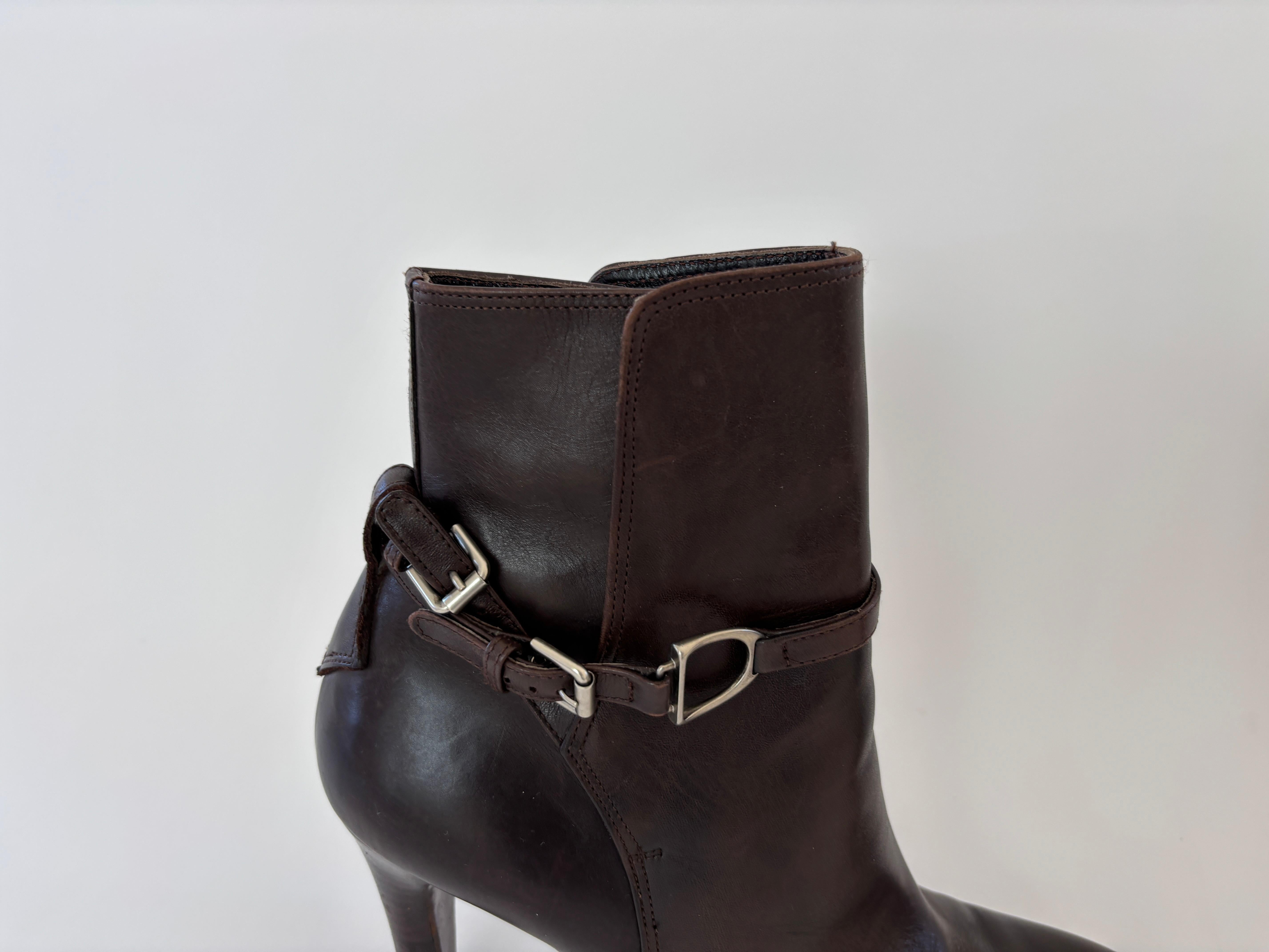 Ralph Lauren Ankle Boots Brown Calfskin RL Purple Collection Sz 9 US For Sale 3