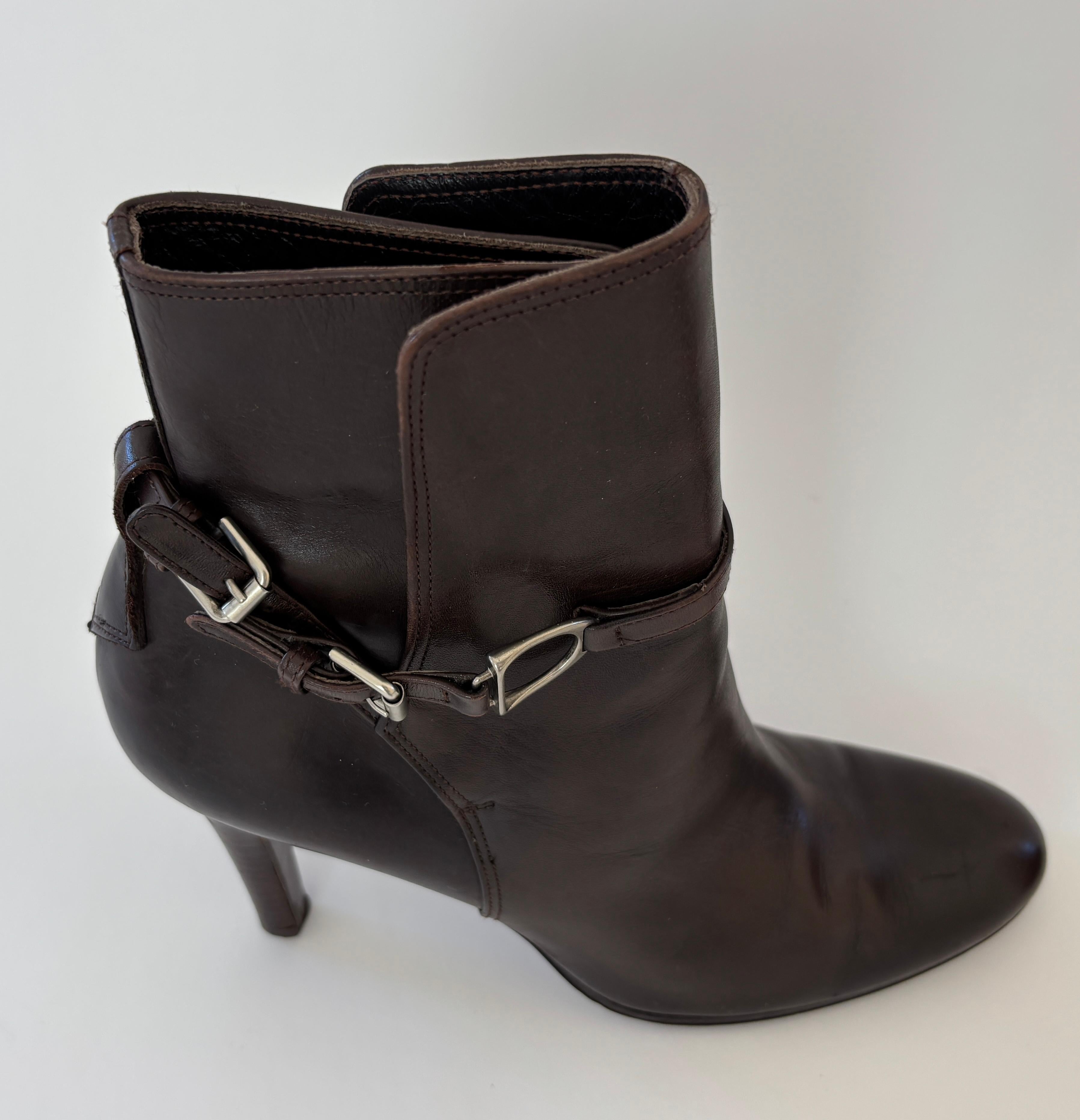 Ralph Lauren Ankle Boots Brown Calfskin RL Purple Collection Sz 9 US For Sale 4