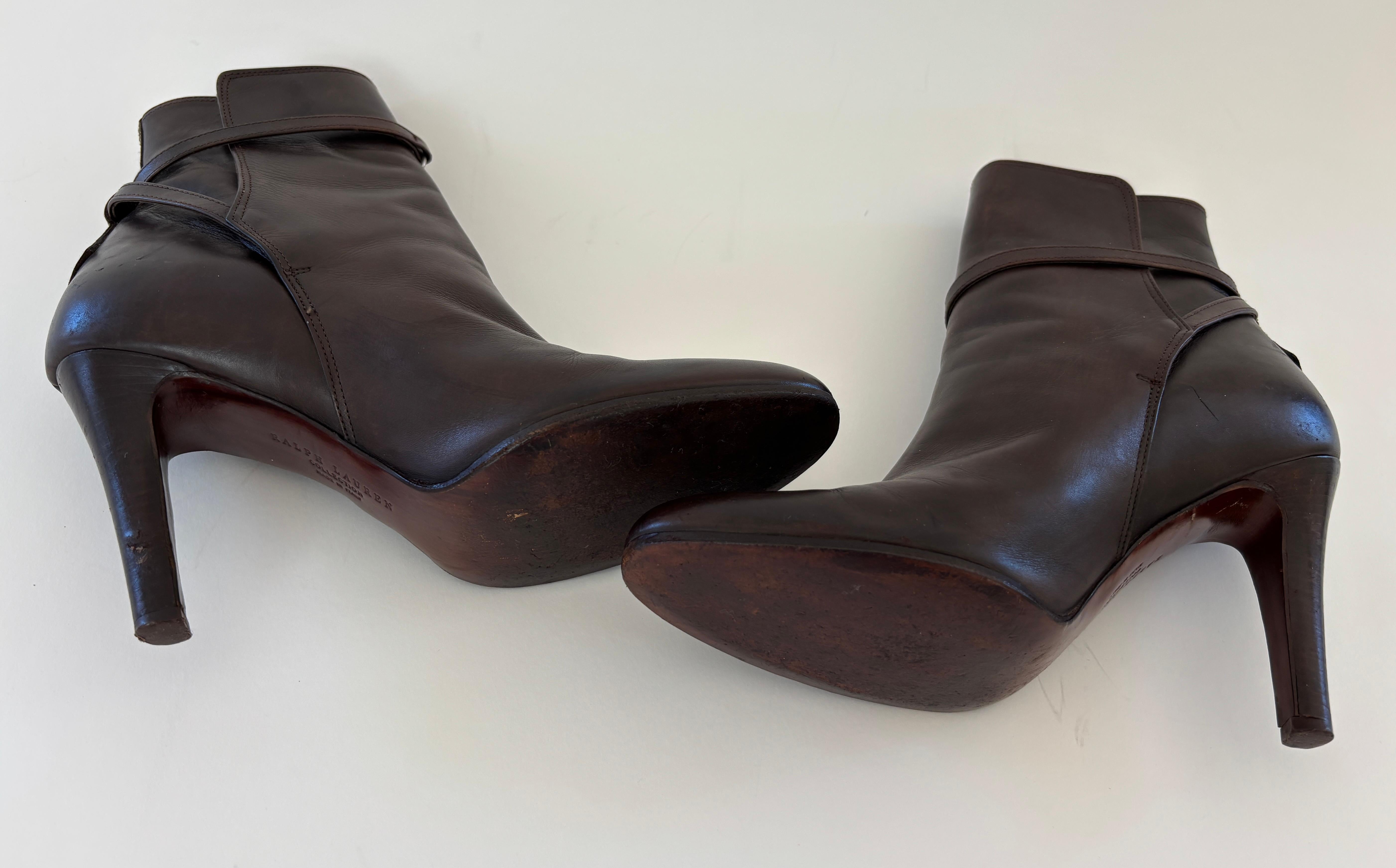 Ralph Lauren Ankle Boots Brown Calfskin RL Purple Collection Sz 9 US For Sale 8