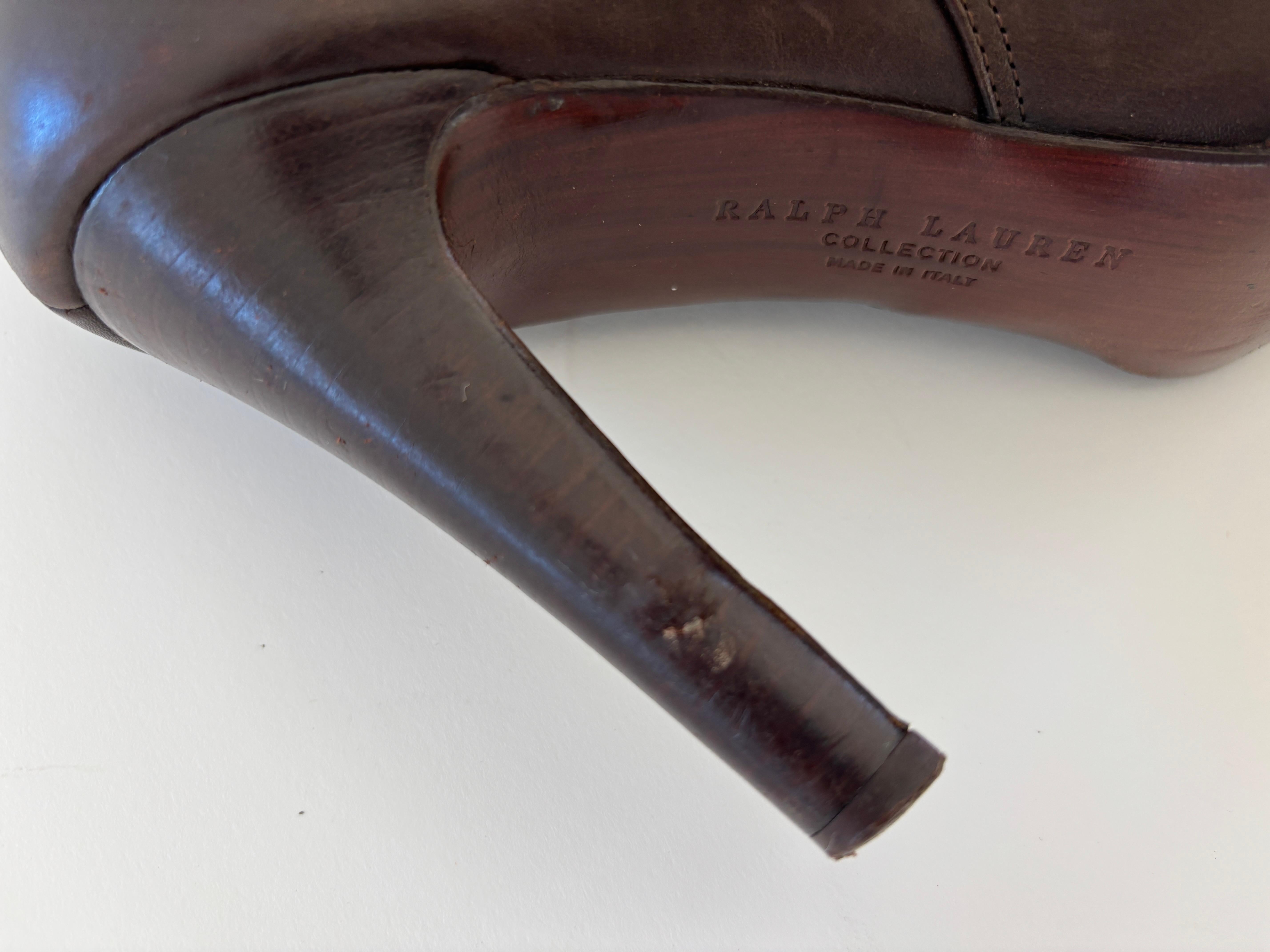 Ralph Lauren Ankle Boots Brown Calfskin RL Purple Collection Sz 9 US For Sale 10