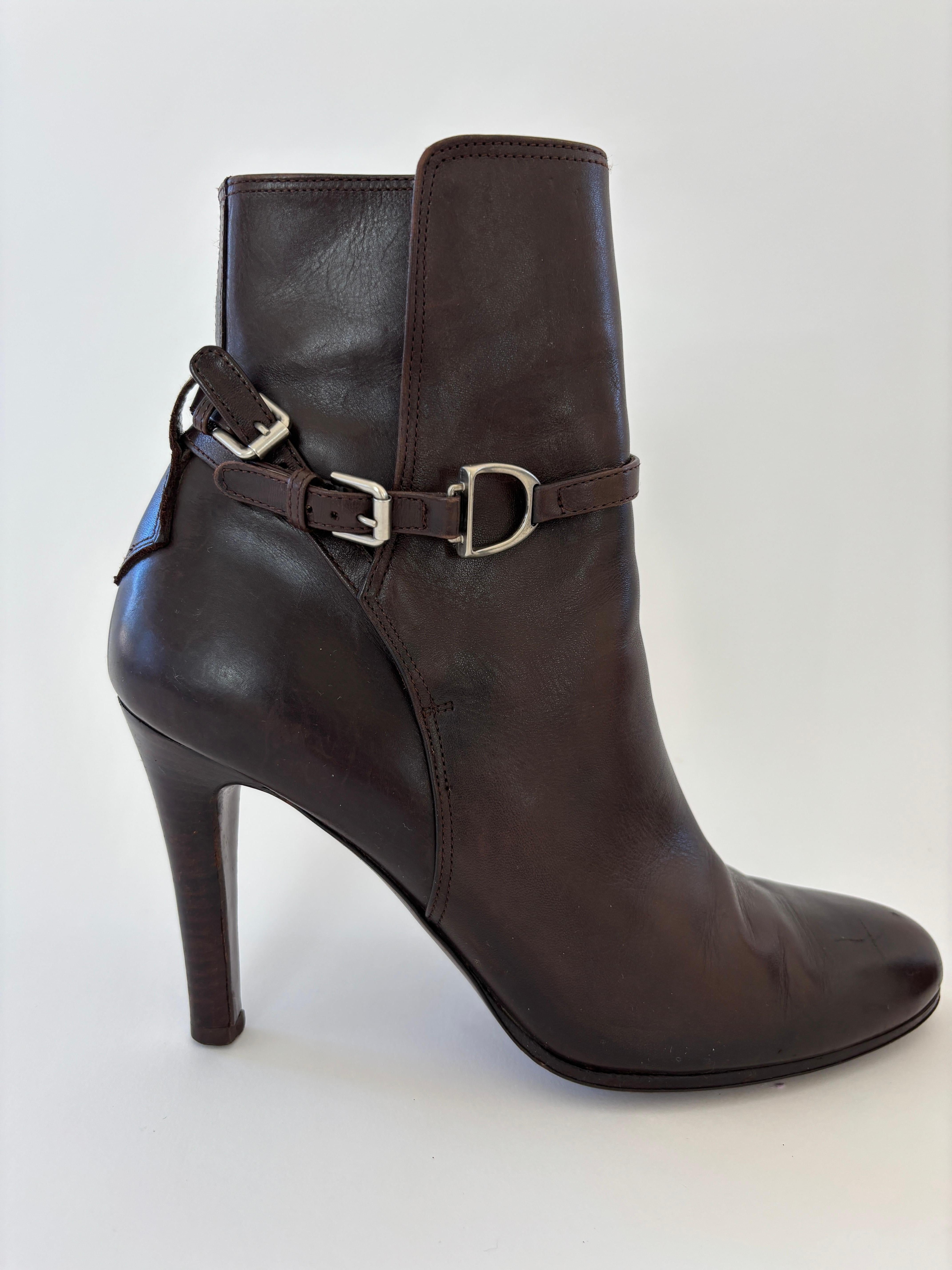 Women's Ralph Lauren Ankle Boots Brown Calfskin RL Purple Collection Sz 9 US For Sale
