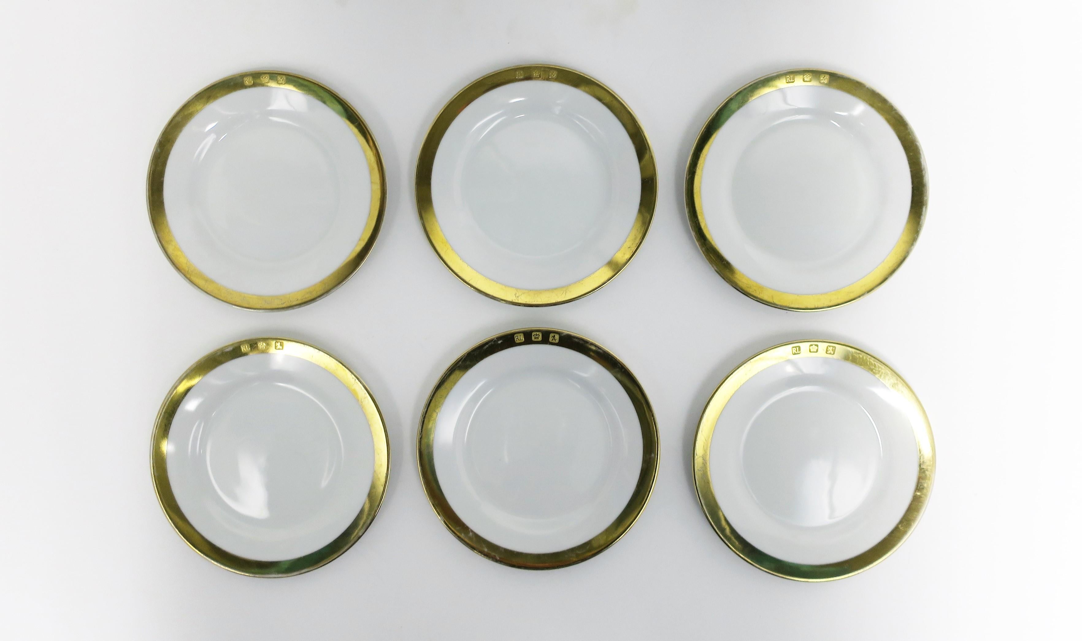 Glazed Ralph Lauren Appetizer Plates White and Gold Porcelain, 1990s