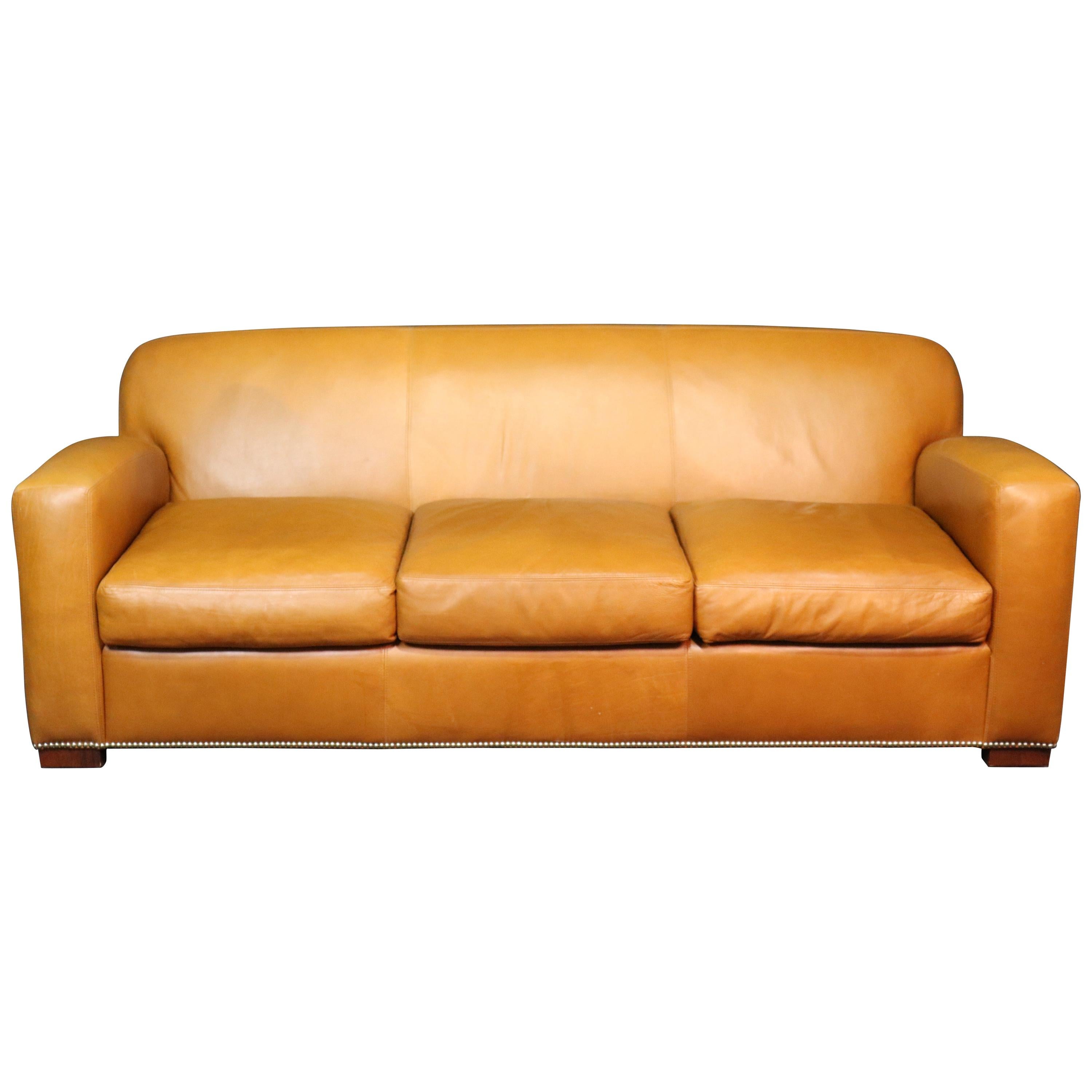 Large Ralph Lauren Art Deco Style Sofa in Apricot Leather