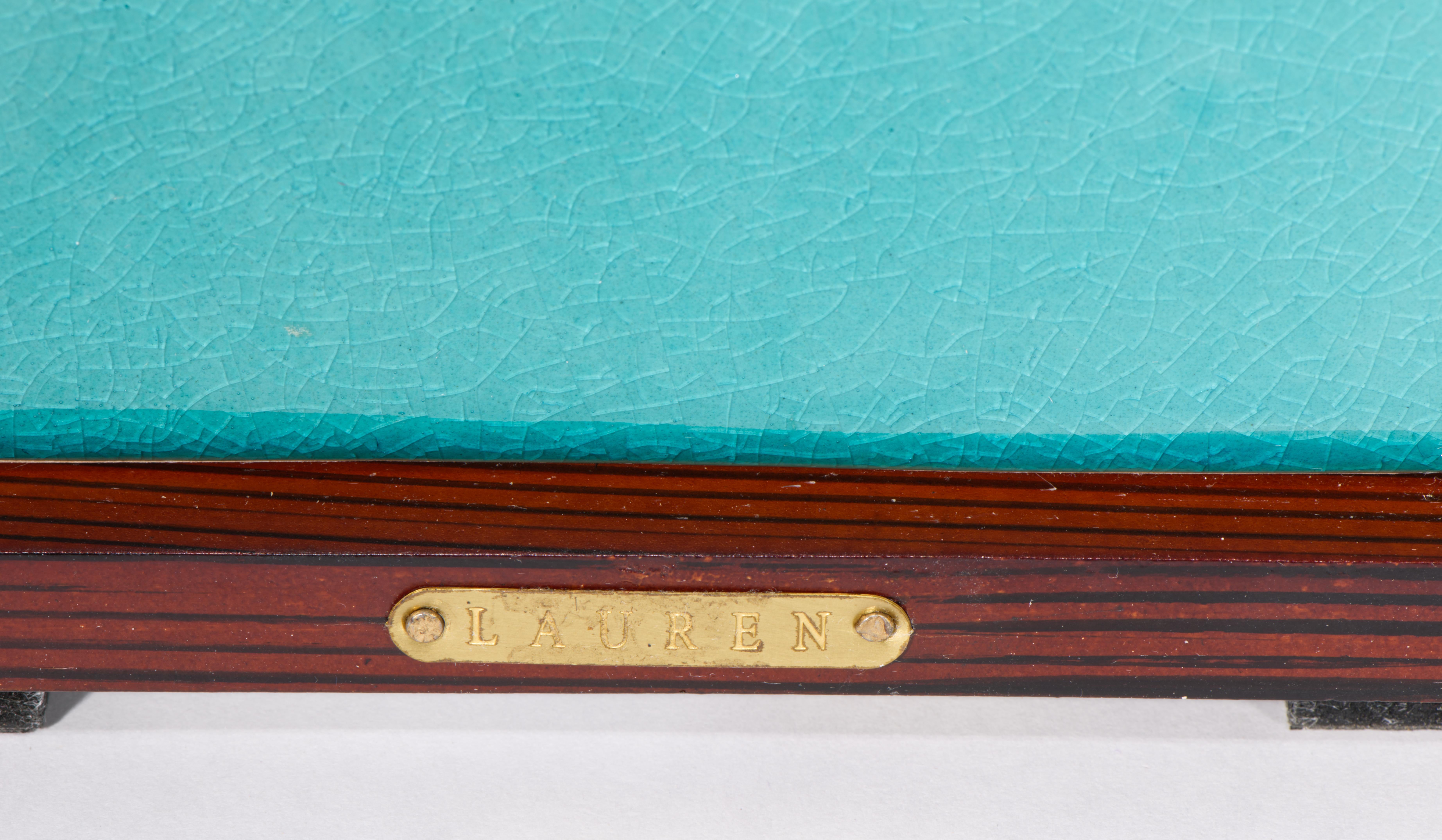 Lampada da tavolo Ralph Lauren Art Deco Smalto blu turchese craquelure in vendita 3