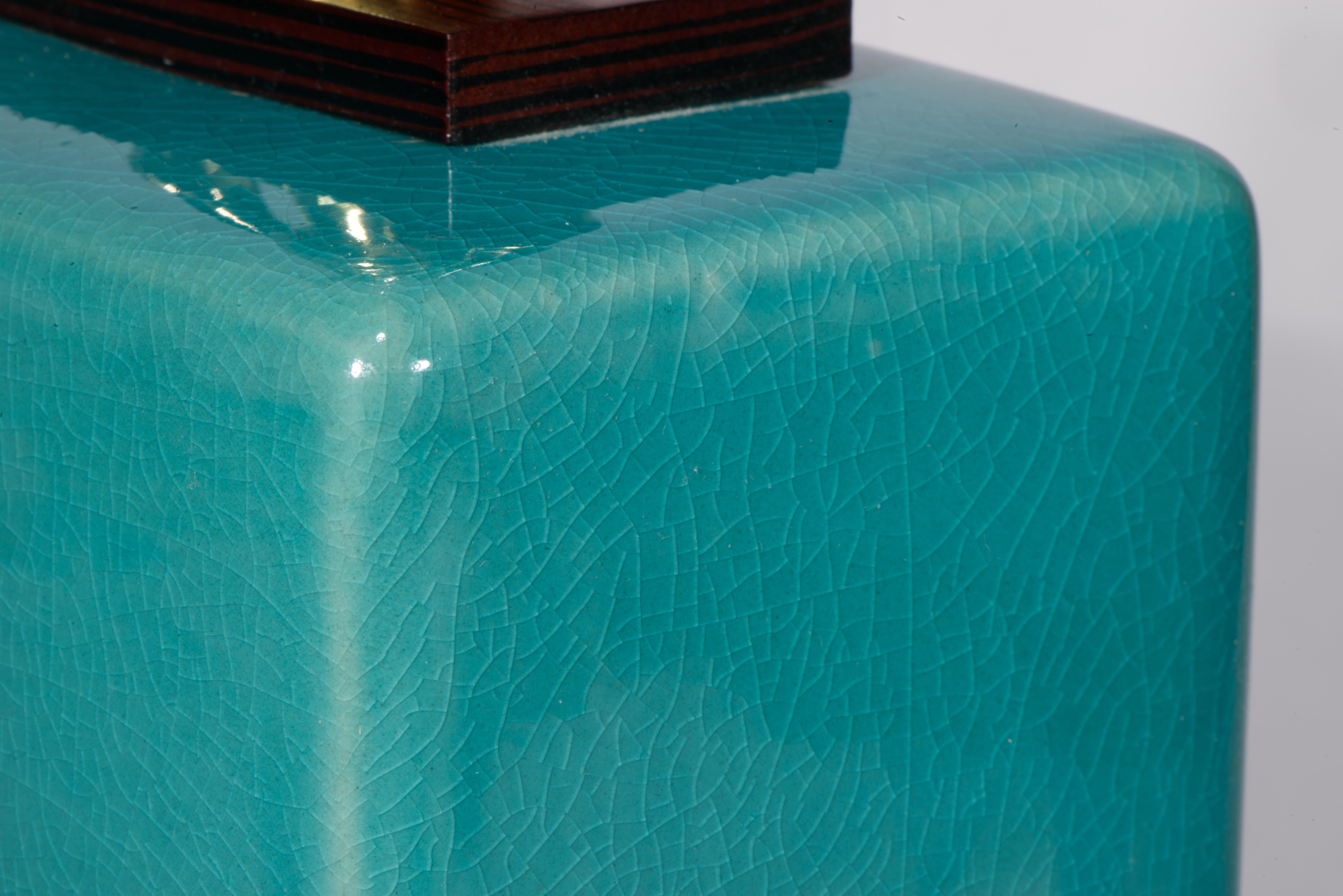 XXI secolo e contemporaneo Lampada da tavolo Ralph Lauren Art Deco Smalto blu turchese craquelure in vendita