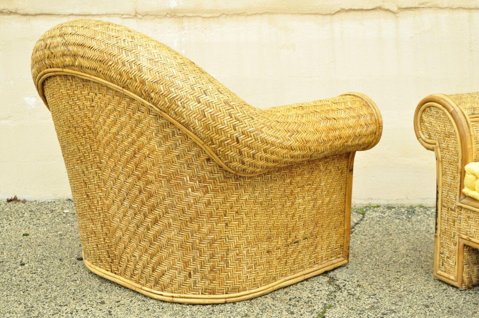 Ralph Lauren Attr. Large Woven Wicker Rattan Club Lounge Chairs - a Pair For Sale 7