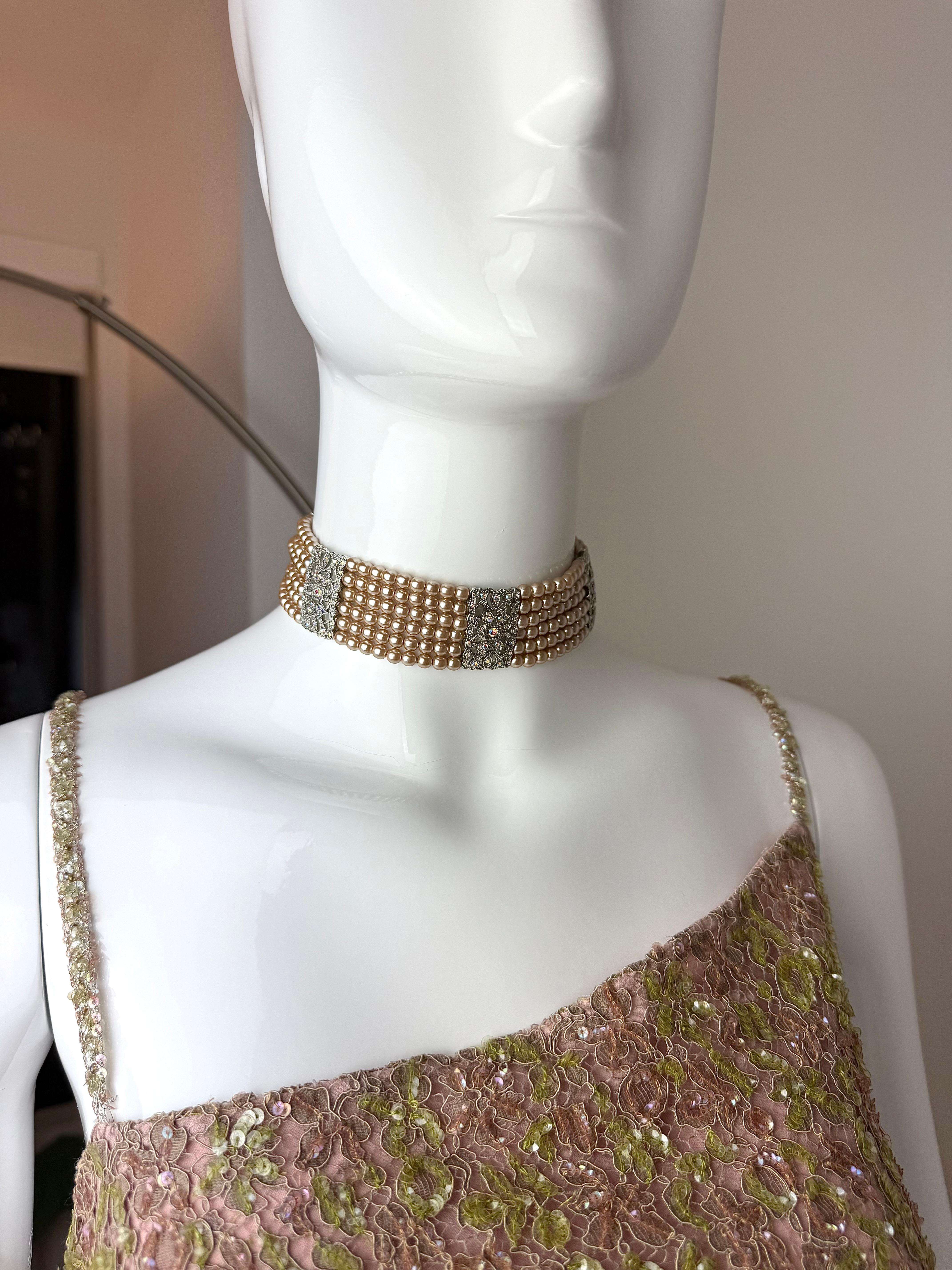 Ralph Lauren (atribué à) collier ras du cou vintage rose en fausses perles et cristal Pour femmes en vente