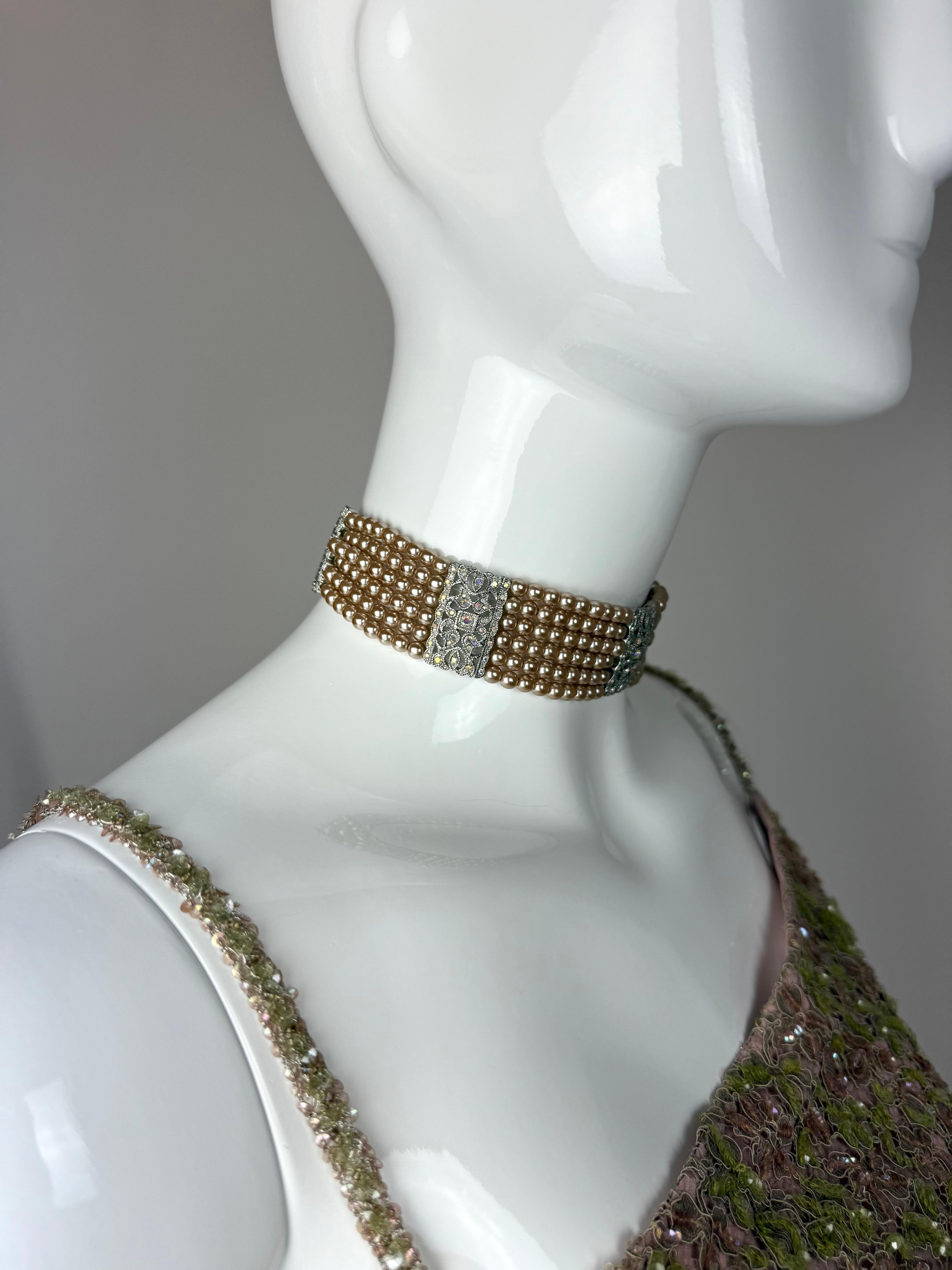 Ralph Lauren (atribué à) collier ras du cou vintage rose en fausses perles et cristal en vente 1