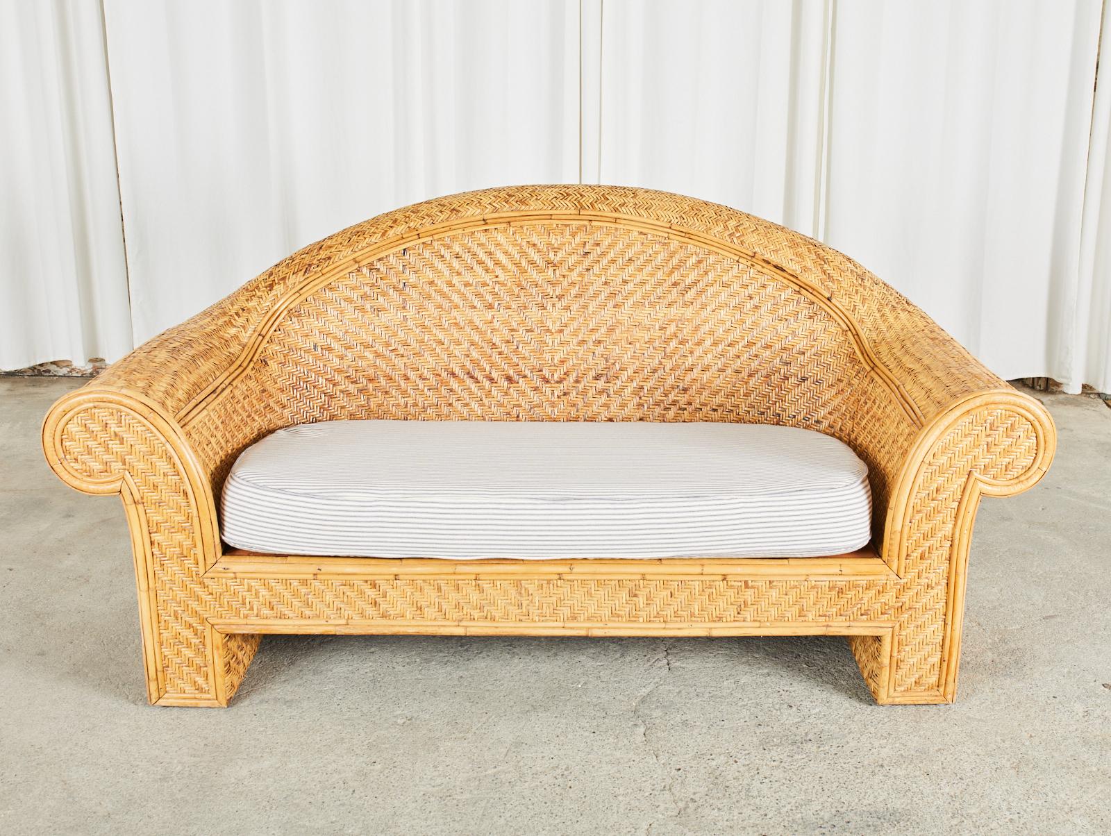 Ralph Lauren Attributed Woven Rattan Bamboo Sofa Settee For Sale 4